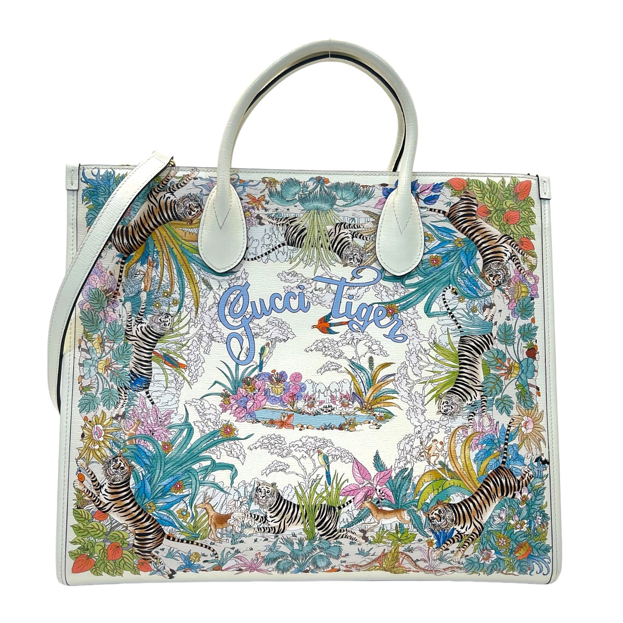 Gucci Tiger Medium Tote Shanghai Savanah White Multicolor