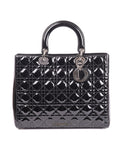 Black Cannage Patent Leather Large Lady Dior Tote