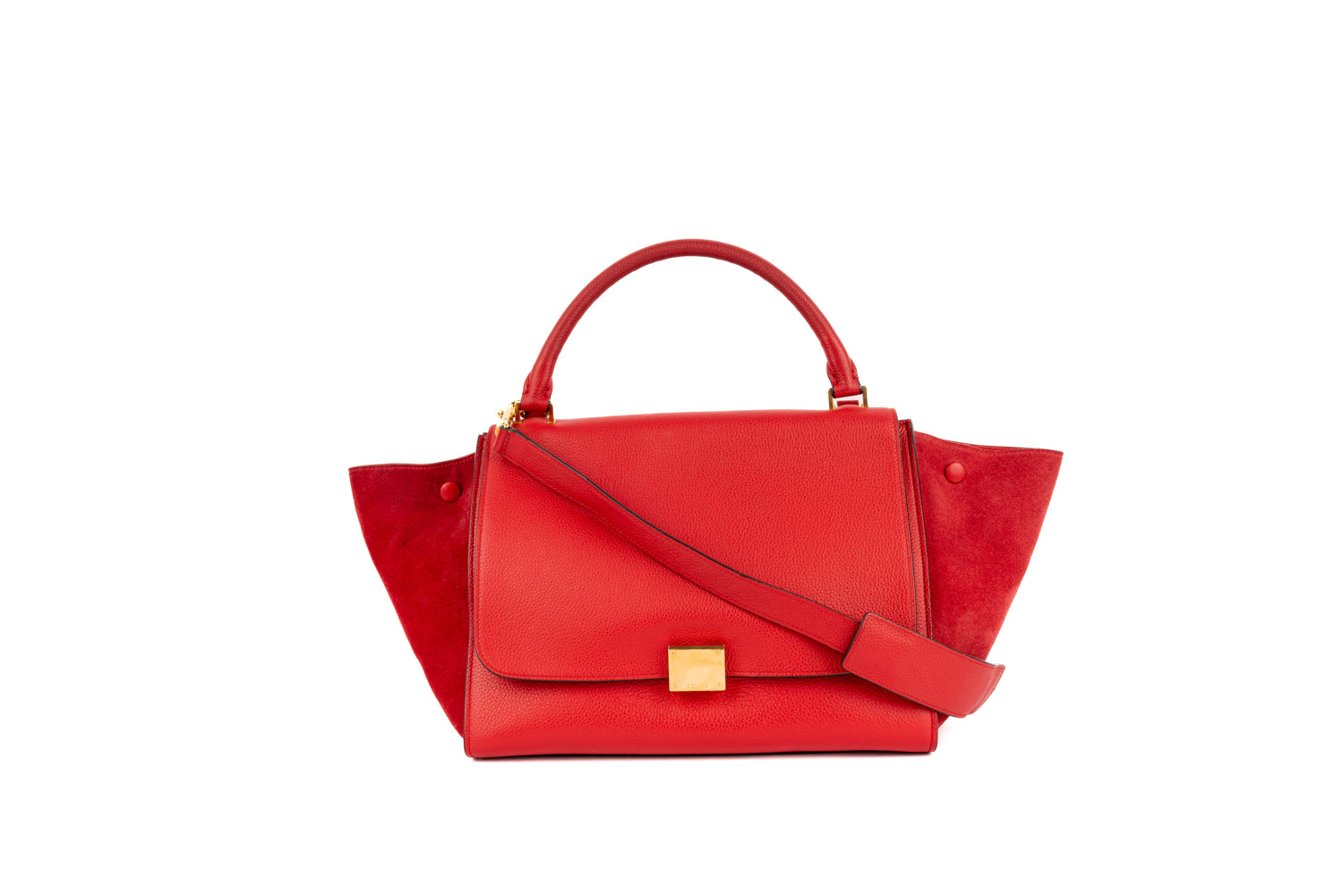 Red Leather and Suede Medium Trapeze Bag