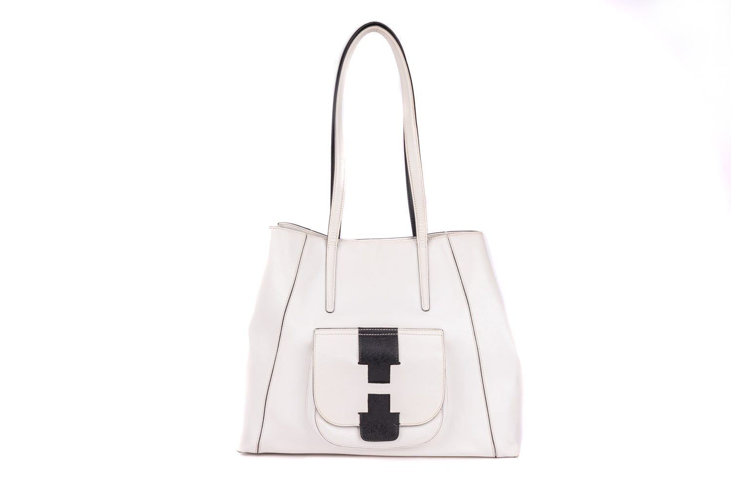 H Logo Pocket Leather Shopping Bag