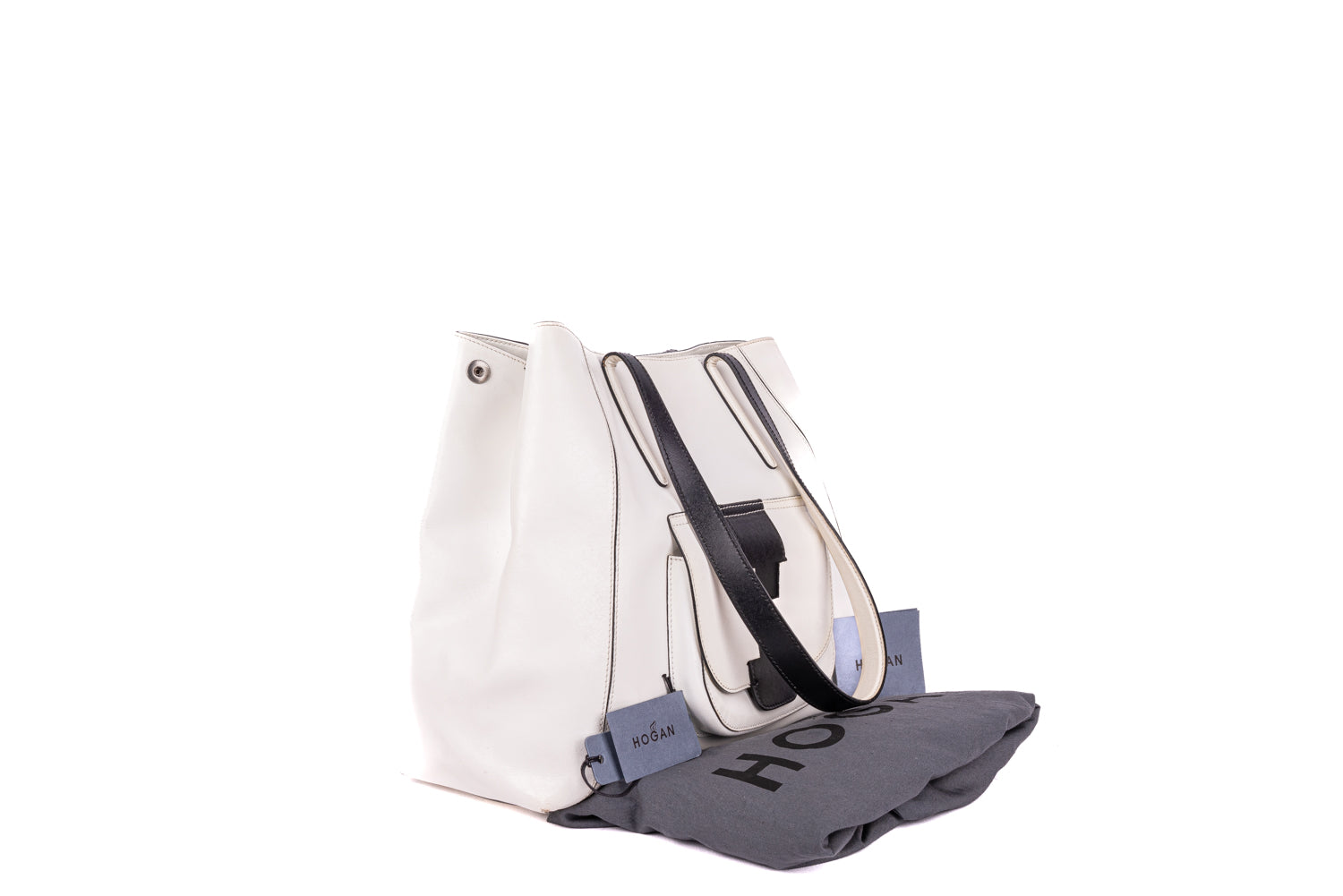 H Logo Pocket Leather Shopping Bag