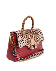 Red Quilted Leather Bamboo Leopard Top Handle Bag