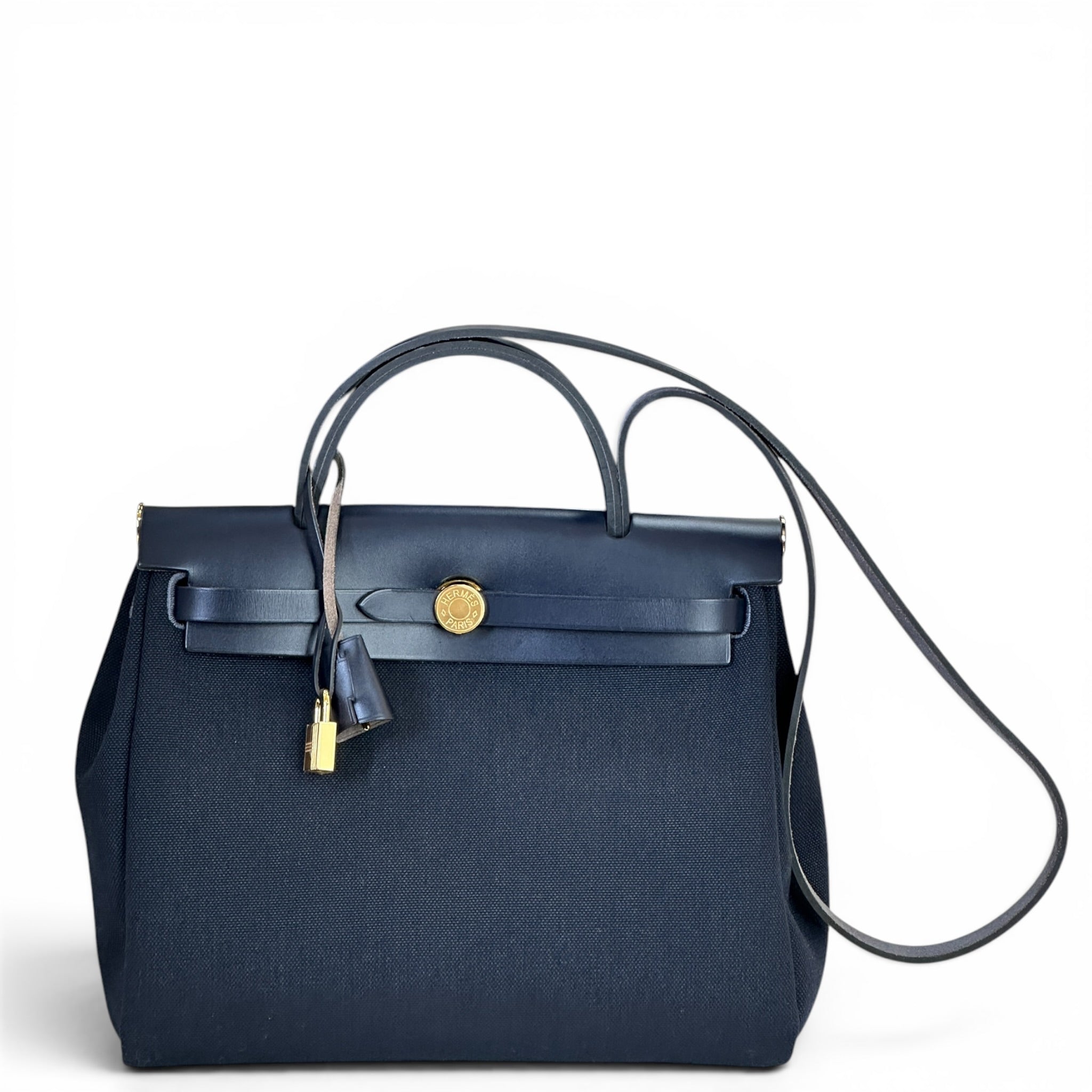 Hermès Herbag Zip 31 Navy Canvas GHW
