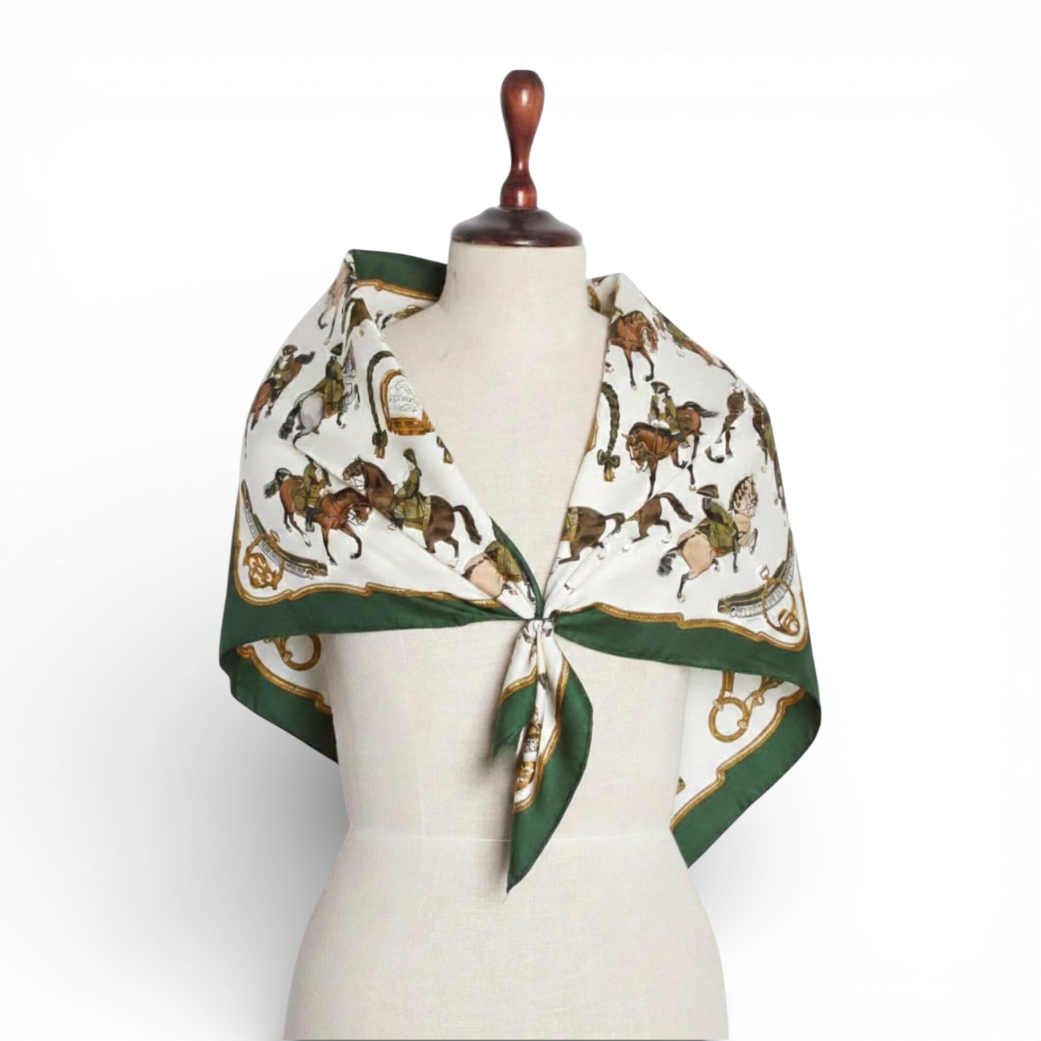 Hermès Scarf Carré 90 "Reprise" Green White Silk