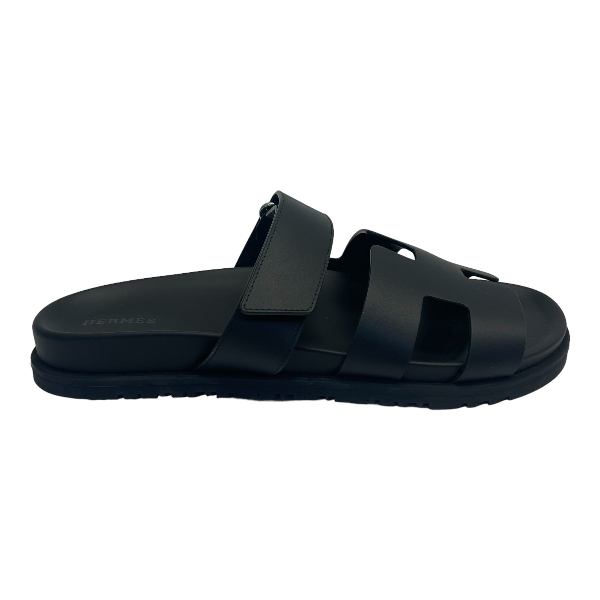 Hermes Chypre Noir Leather Sandals - Size EU 39