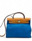 Hermes Blue/Brown Canvas and Leather Herbag Zip Bag