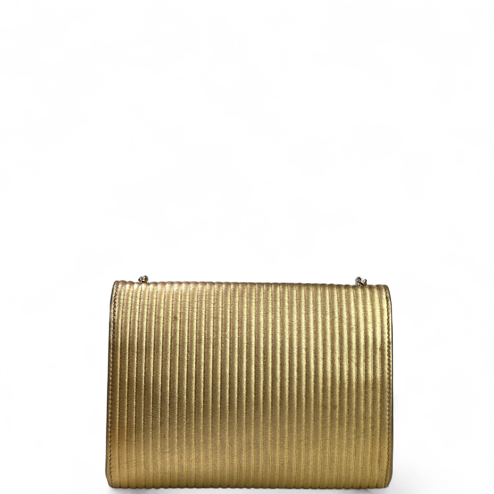 Salvatore Ferragamo Vara Bow Clutch Gold Leather