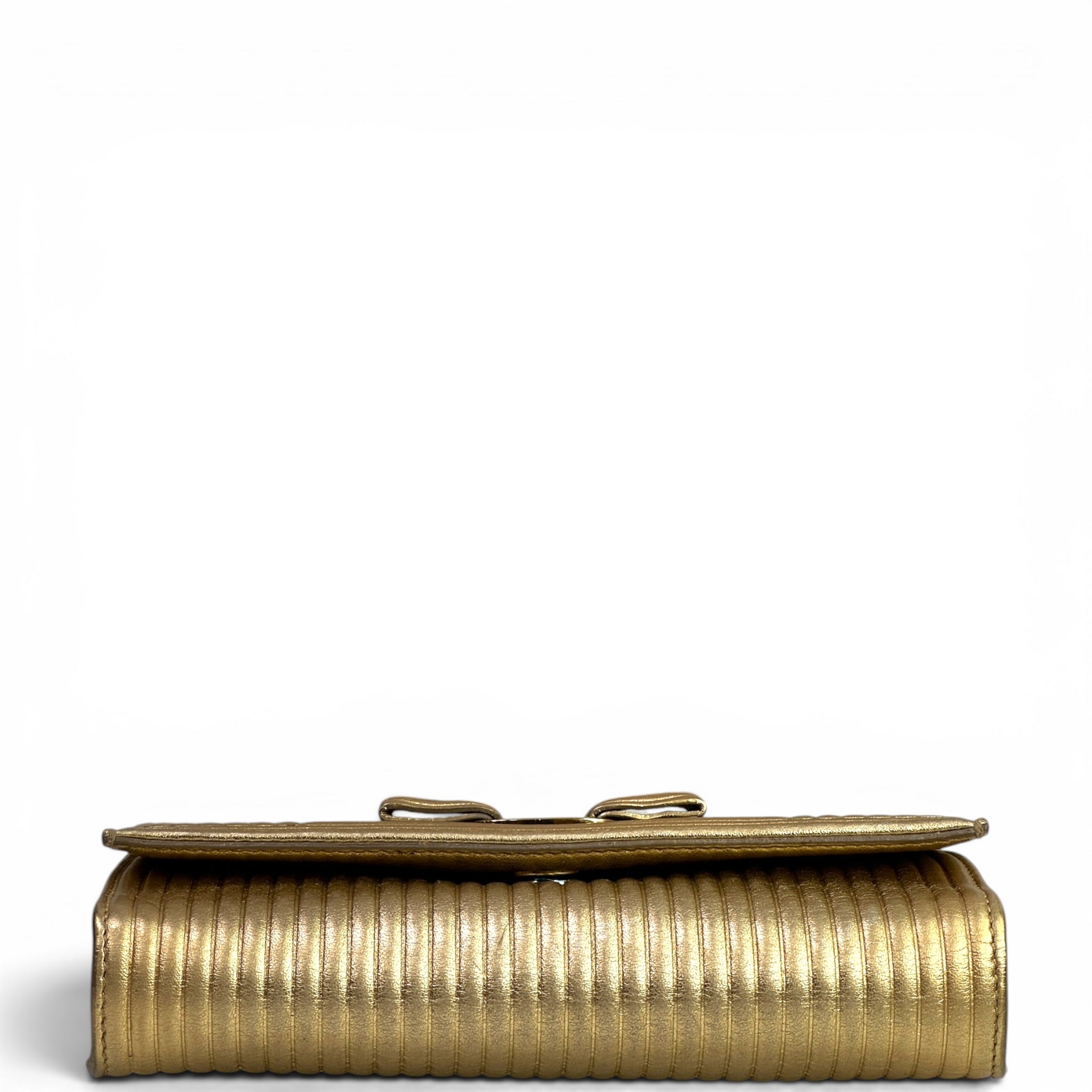 Salvatore Ferragamo Vara Bow Clutch Gold Leather