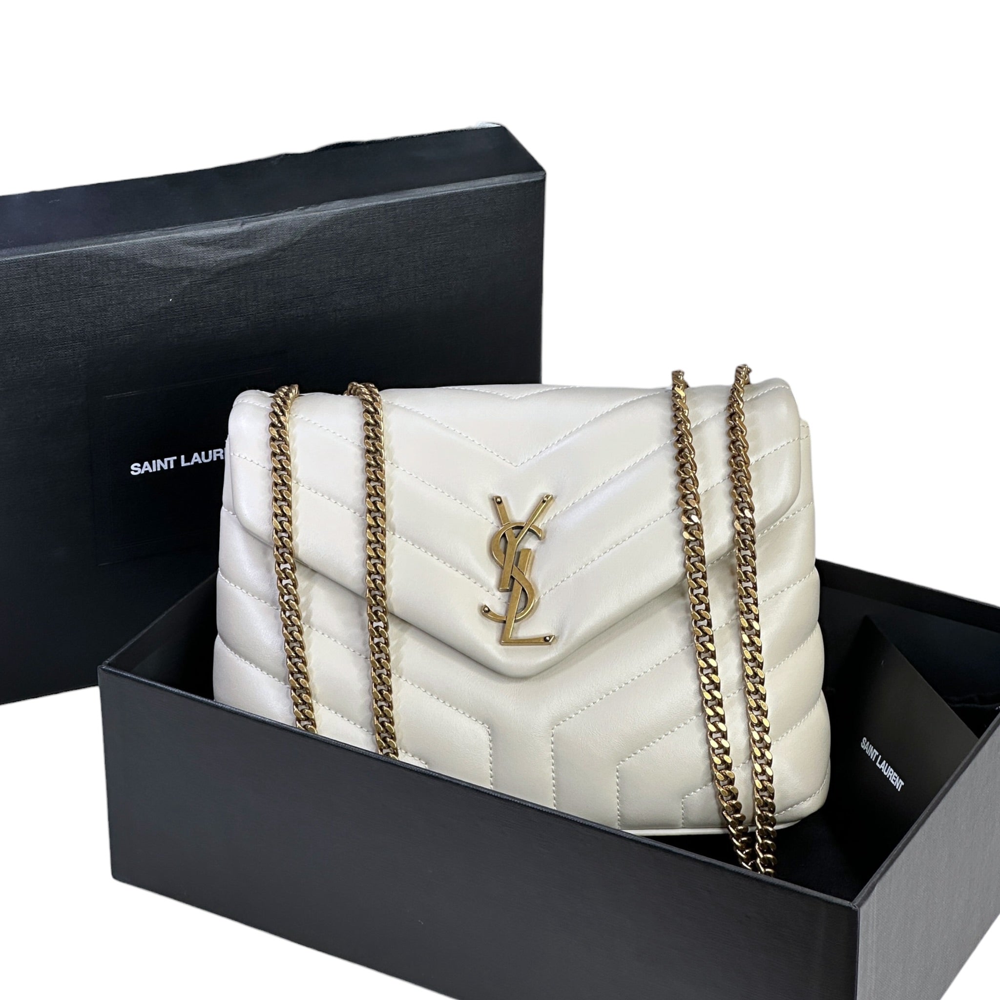 Saint Laurent Loulou Shoulder Bag Small White Matelassé Lambskin