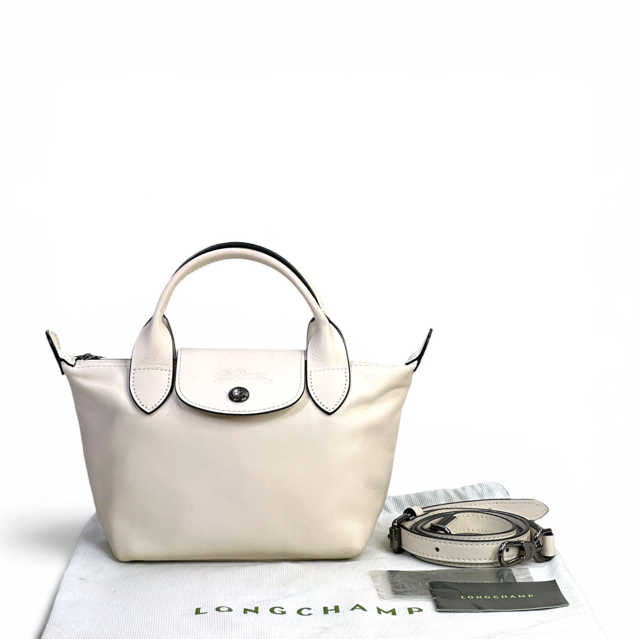 Longchamp Le Pliage Xtra XS Handbag White Cowhide Leather