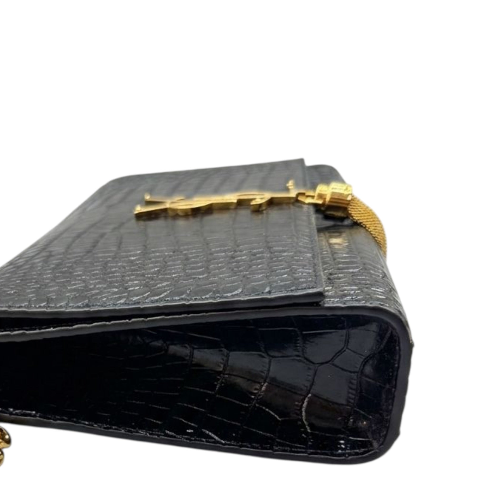 Saint Laurent Kate Tassel Shoulder Bag Medium Black Croc-Embossed Leather