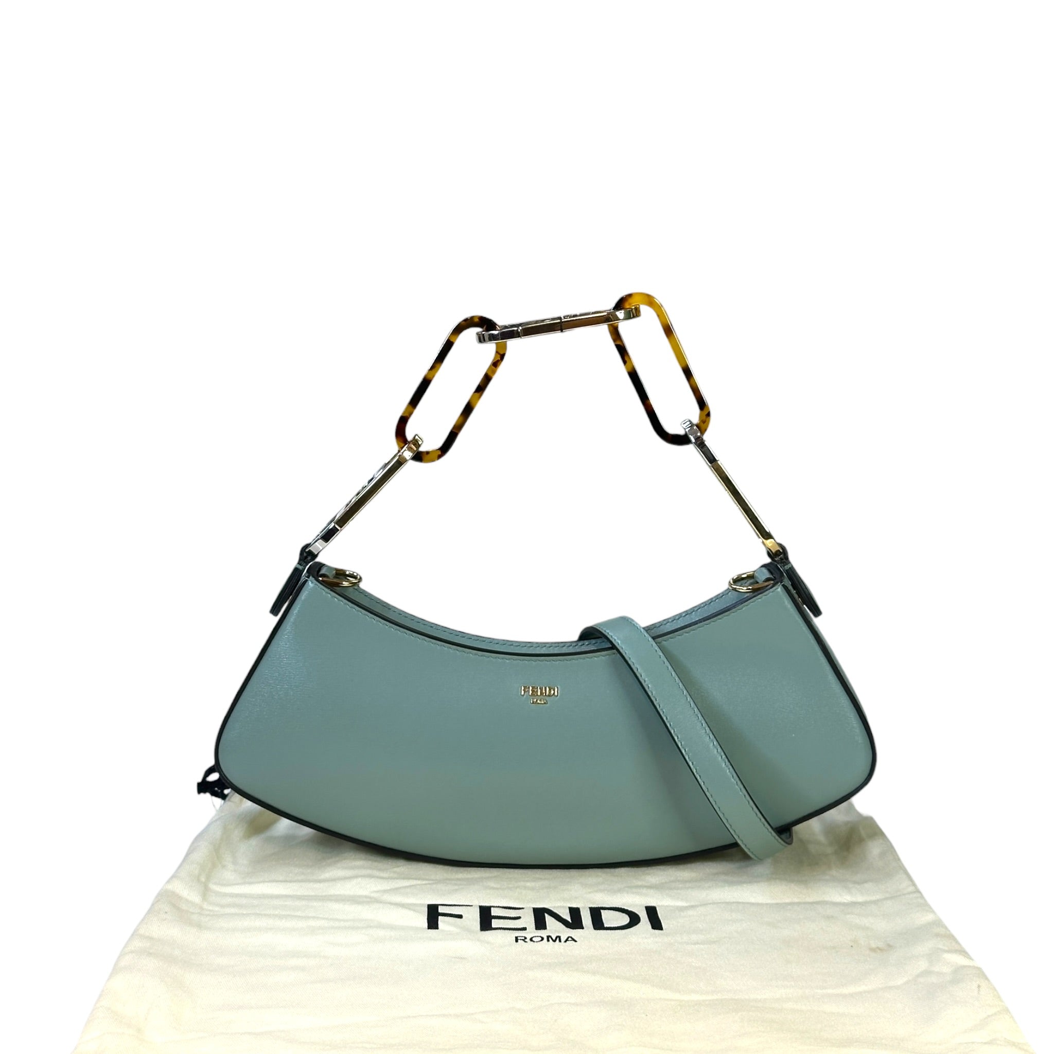 Fendi O'Lock Swing Shoulder Bag Light Blue Leather