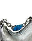 Valentino Garavani VLogo Moon Mini Hobo Bag Silver Metallic Calfskin