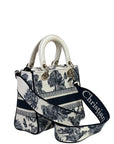 Christian Dior Lady D-Lite Bag Medium Toile de Jouy Blue White Canvas