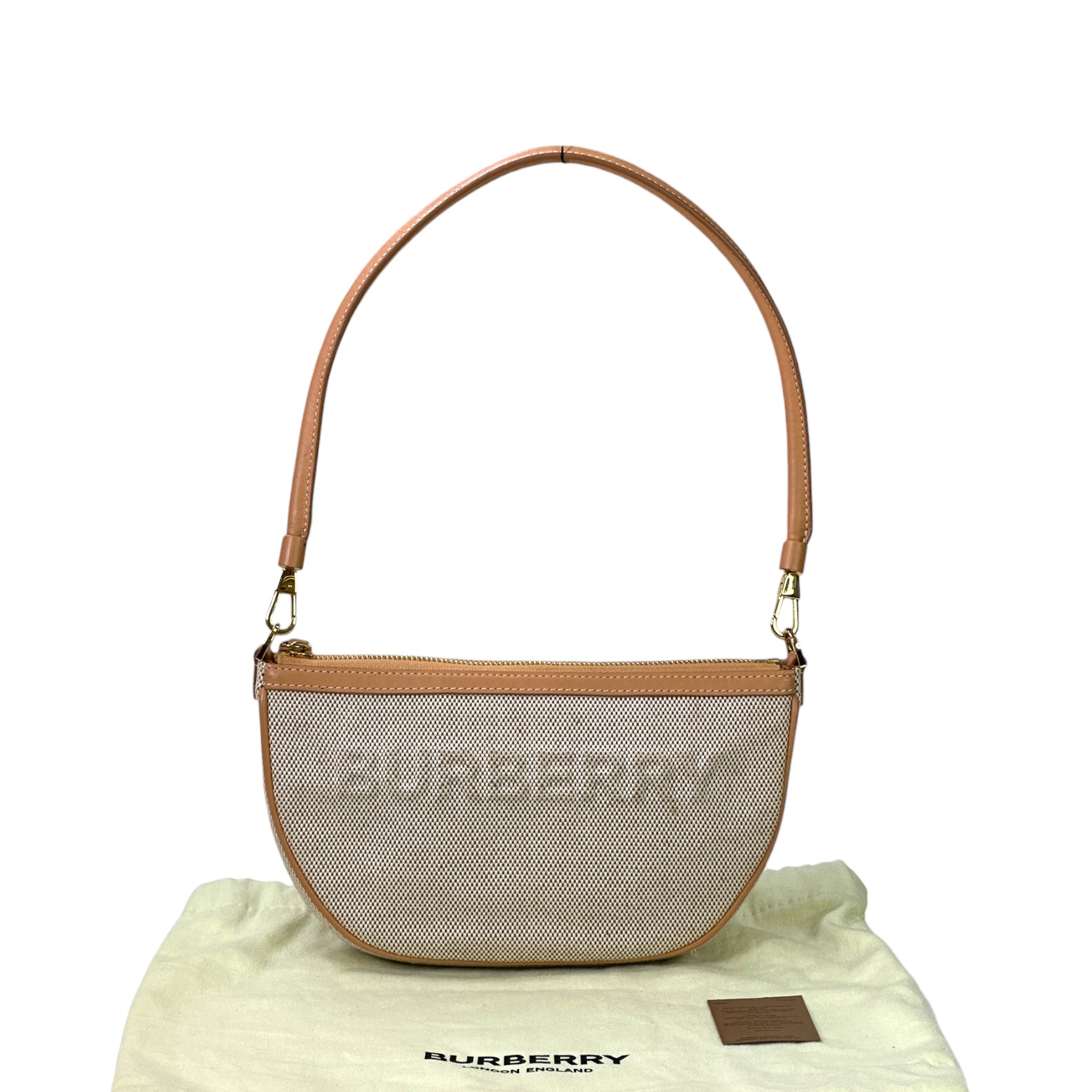 Burberry Olympia Bag Beige/Brown Canvas Leather Trim