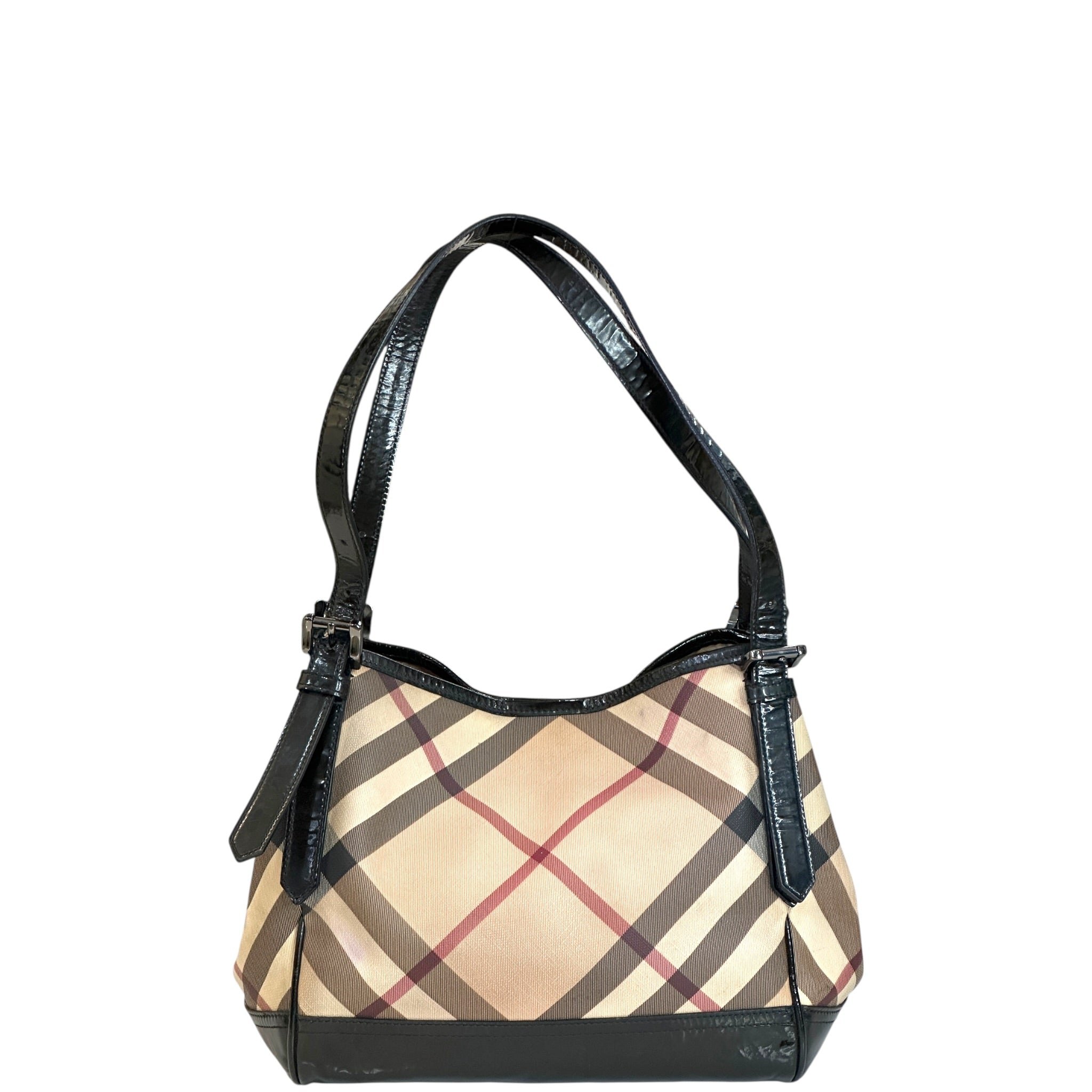 Burberry Canterbury Tote Beige Super Nova Check Patent Leather