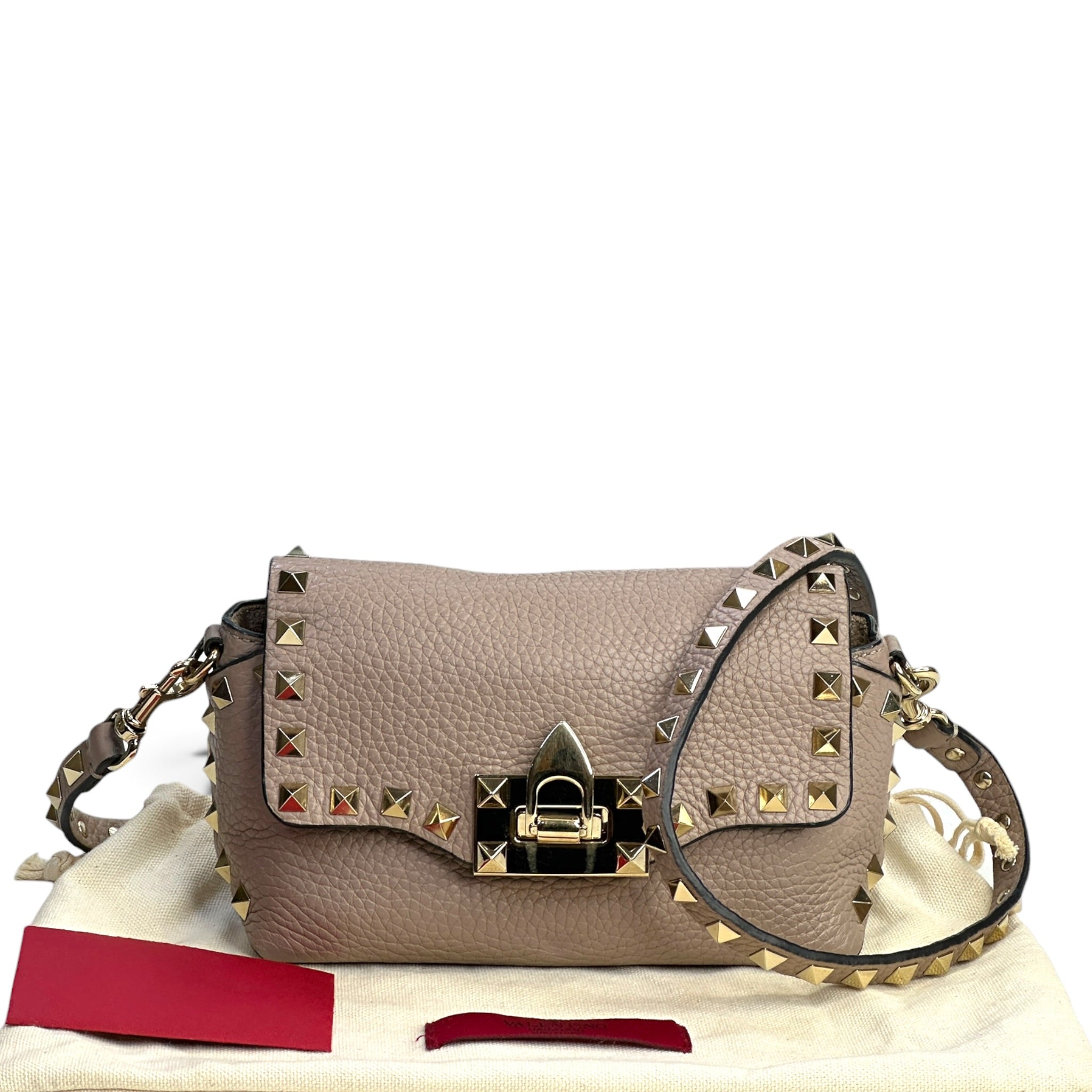 Valentino Garvani Rockstud Taupe Pebbled Leather Crossbody Bag
