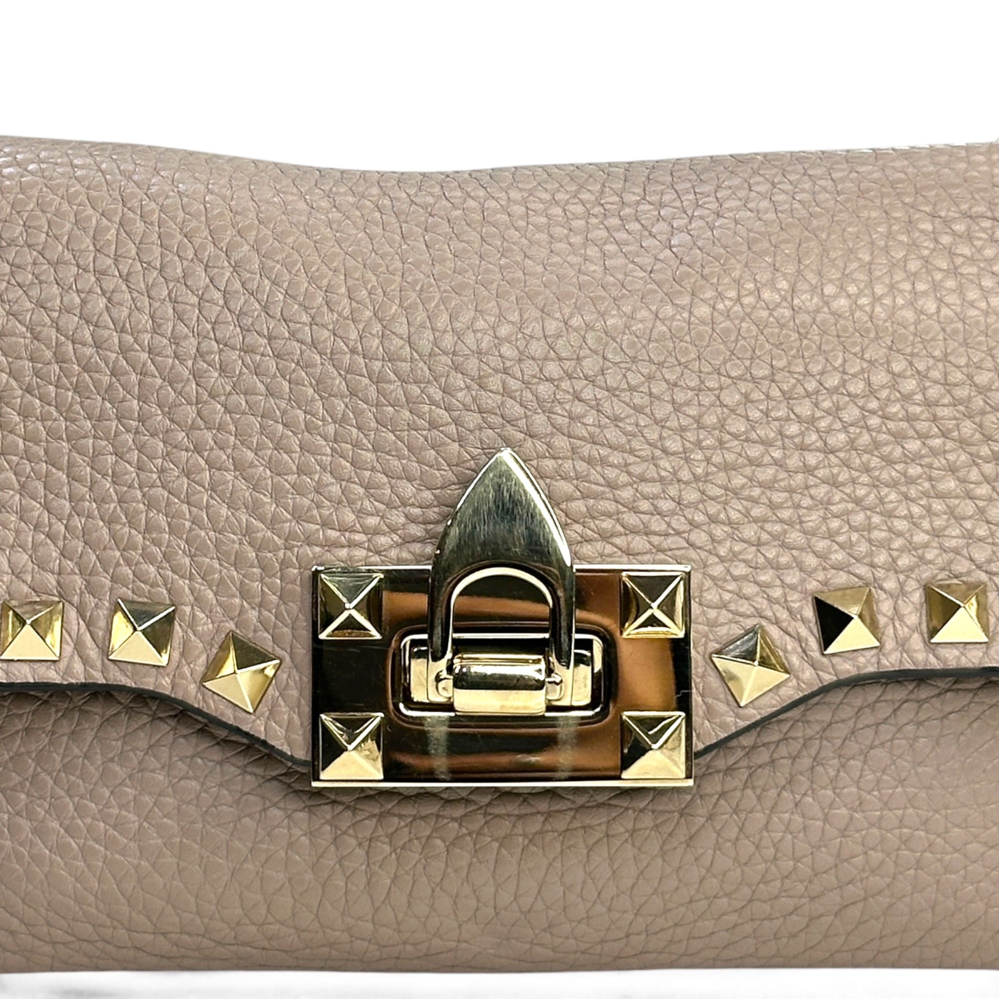 Valentino Garvani Rockstud Taupe Pebbled Leather Crossbody Bag
