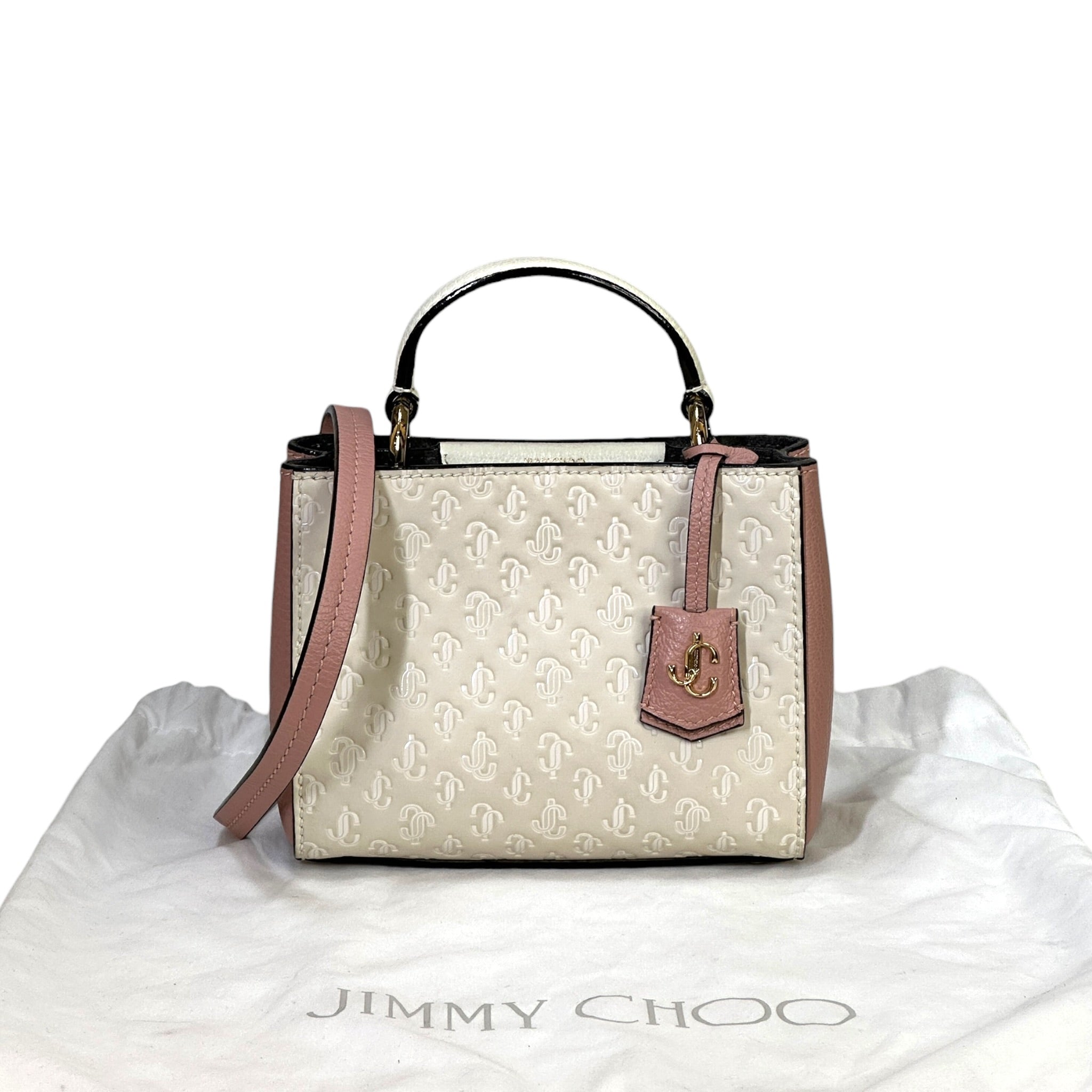 Jimmy Choo Varenne Top Handle Mini Bag Pink/White Embossed Leather