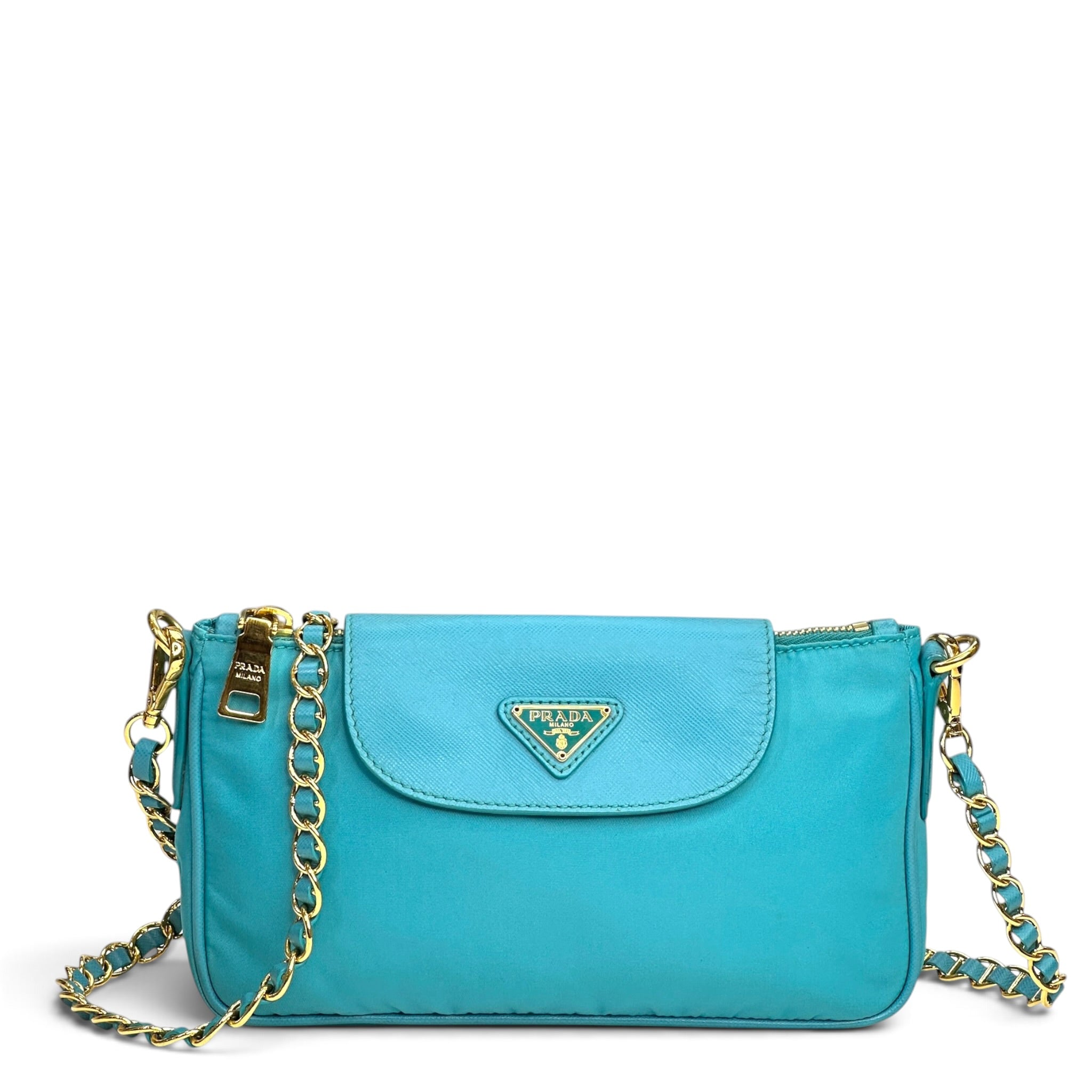 Prada Tessuto Turquoise Nylon Saffiano Crossbody Bag