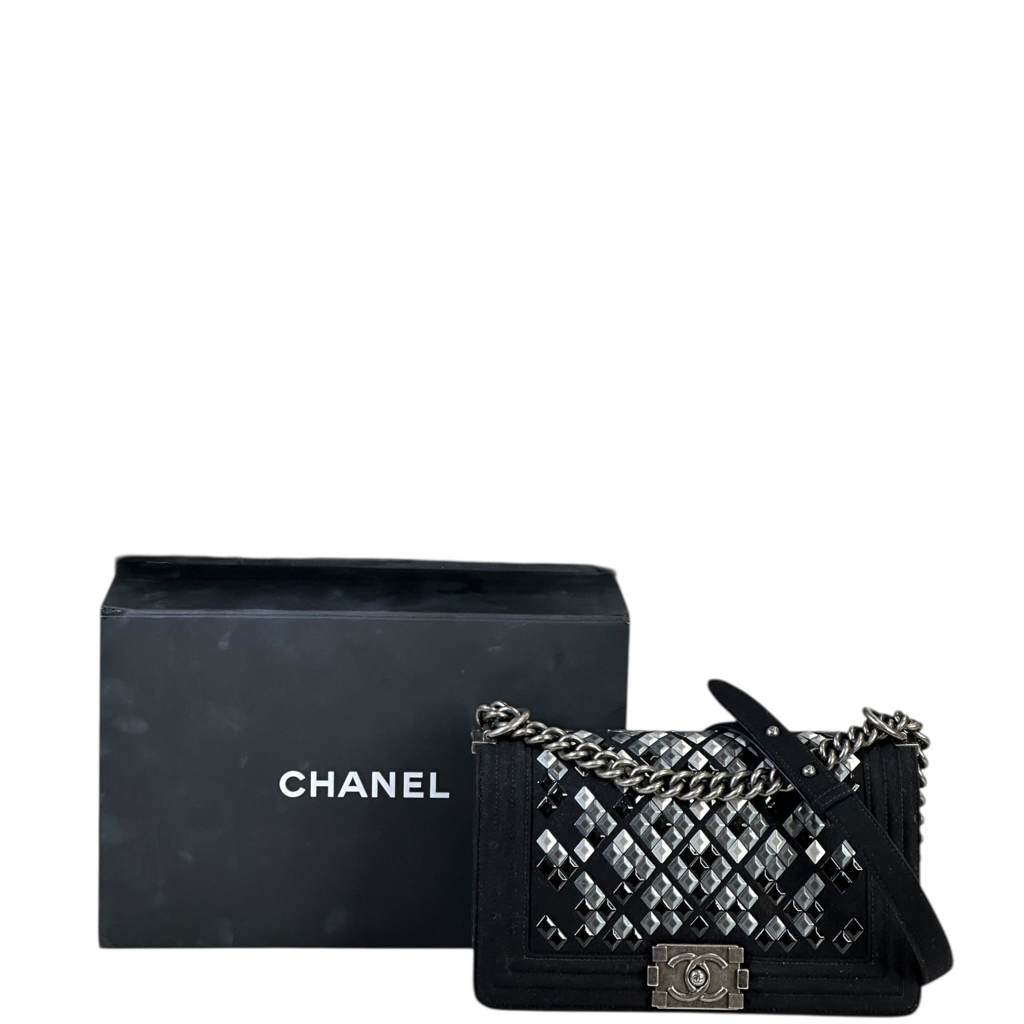 Chanel Mosaic Boy Bag Medium Black Quilted Wool