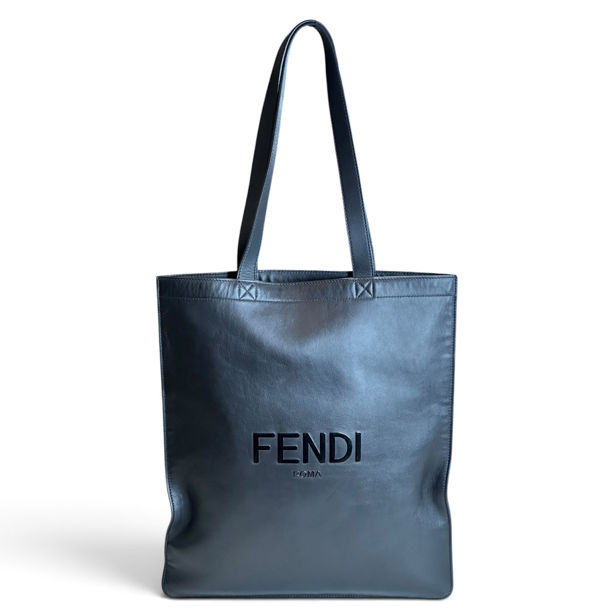 Fendi Roma Black Leather Large Shopping Tote Bag