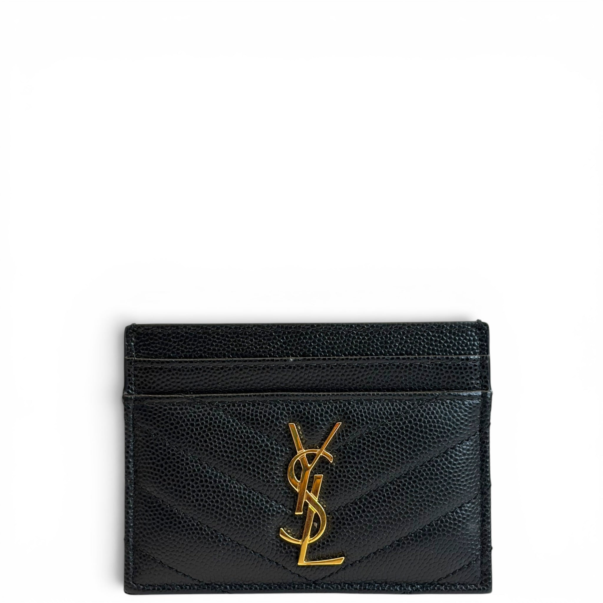 Saint Laurent Cassandre Black Grain De Poudre Leather Card Case
