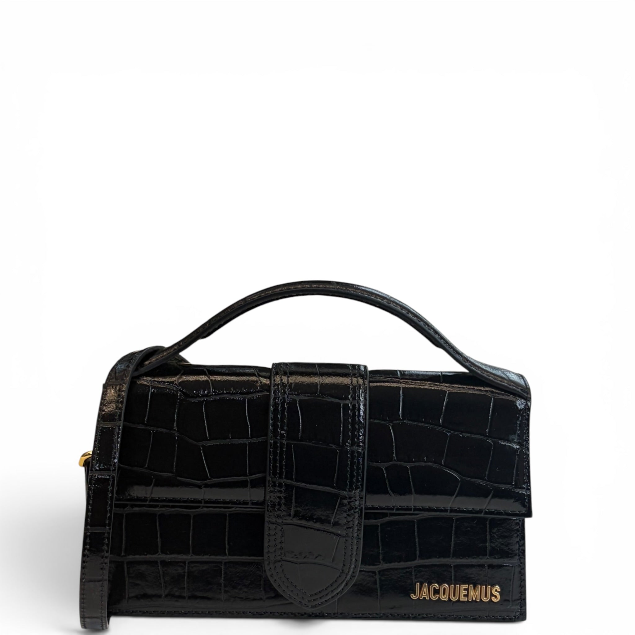 Jacquemus Le Grand Bambino Black Croc-Embossed Leather Bag