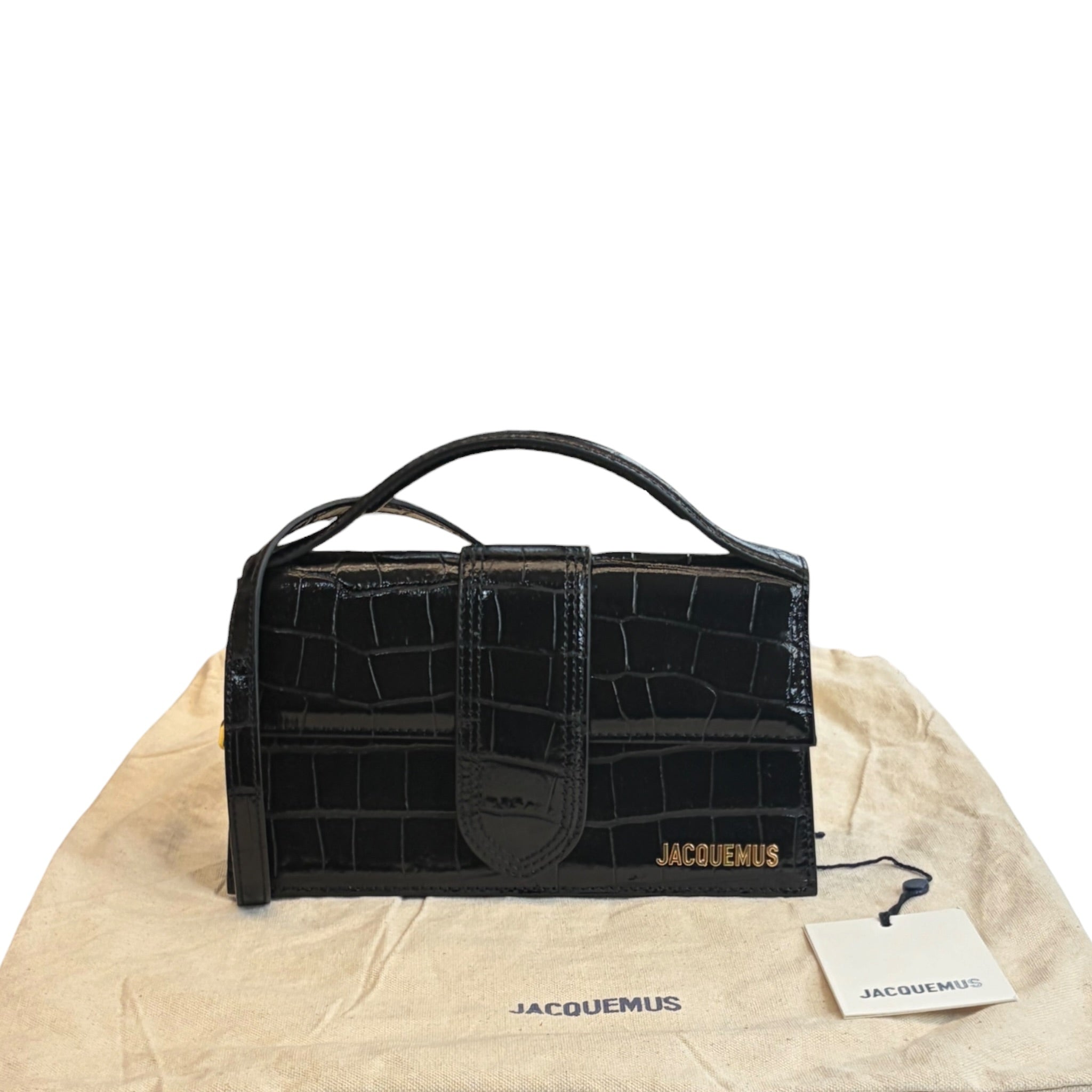 Jacquemus Le Grand Bambino Black Croc-Embossed Leather Bag