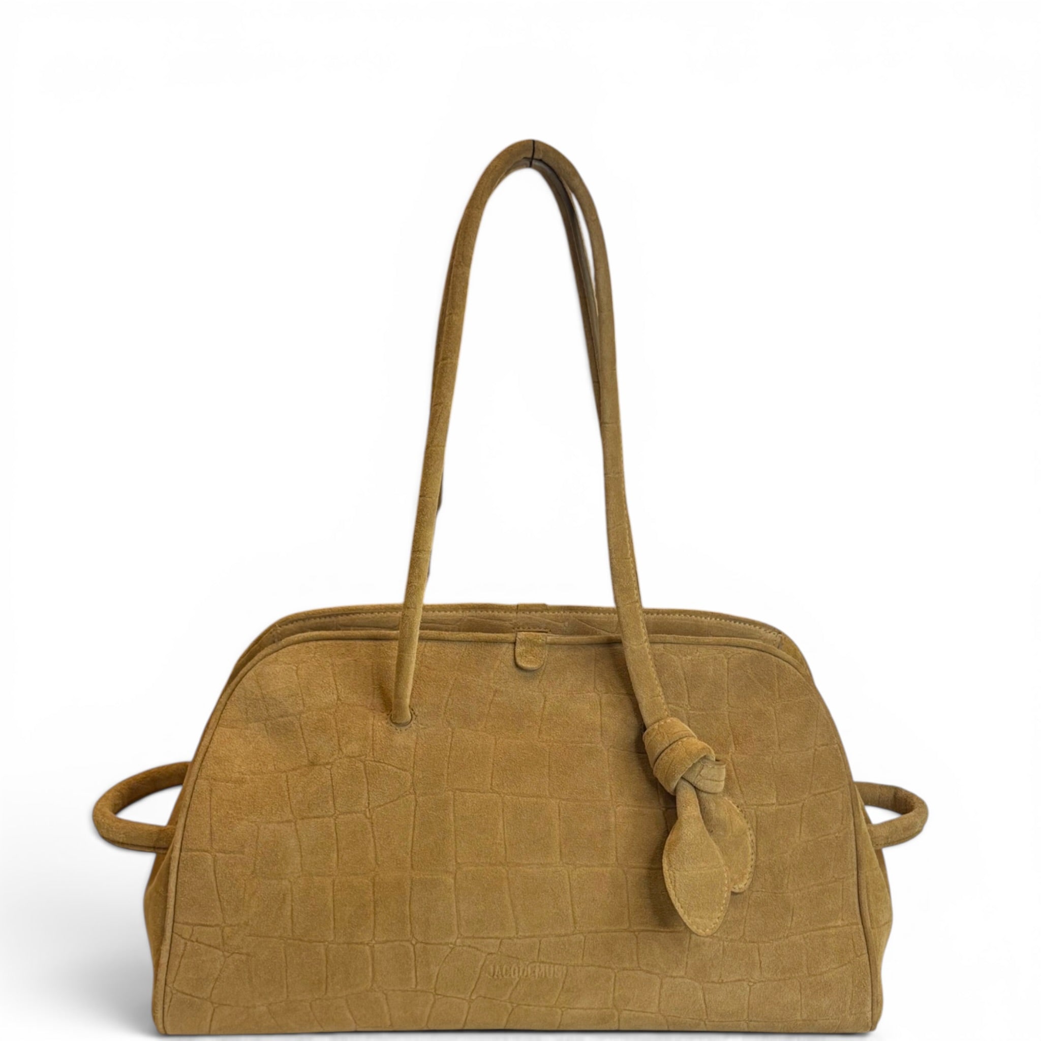 Jacquemus Le Turismo Camel Brown Croc-Embossed Suede Shoulder Bag