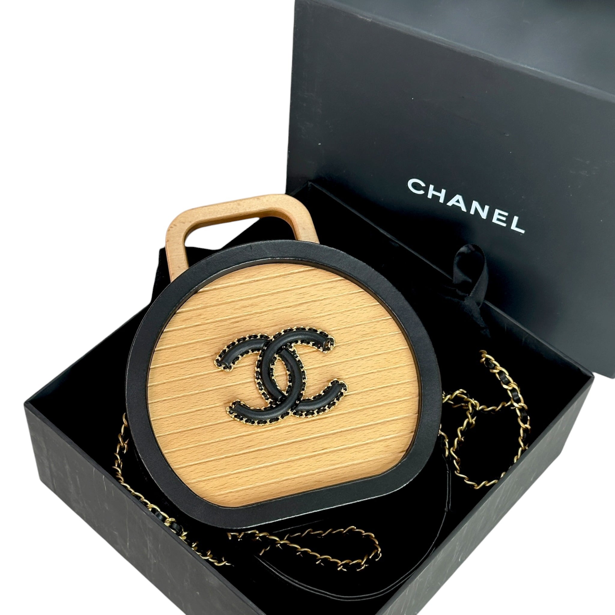 Chanel Beech Wood Lambskin Round CC Vanity Case