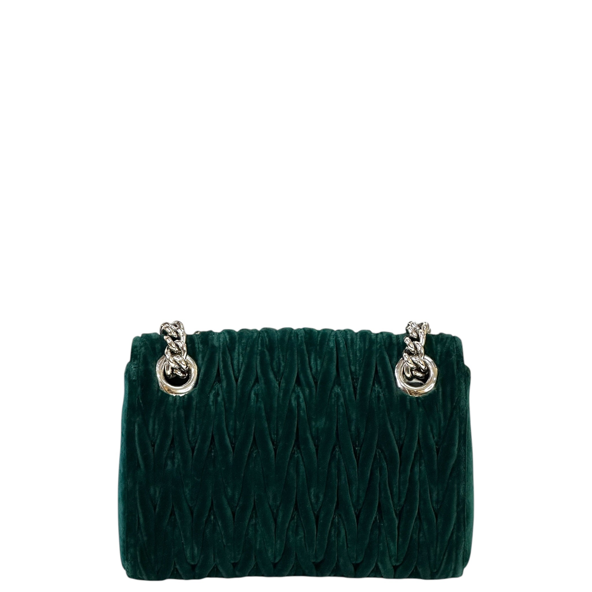 Miu Miu Club Shoulder Bag Small Green Velvet Matelassé