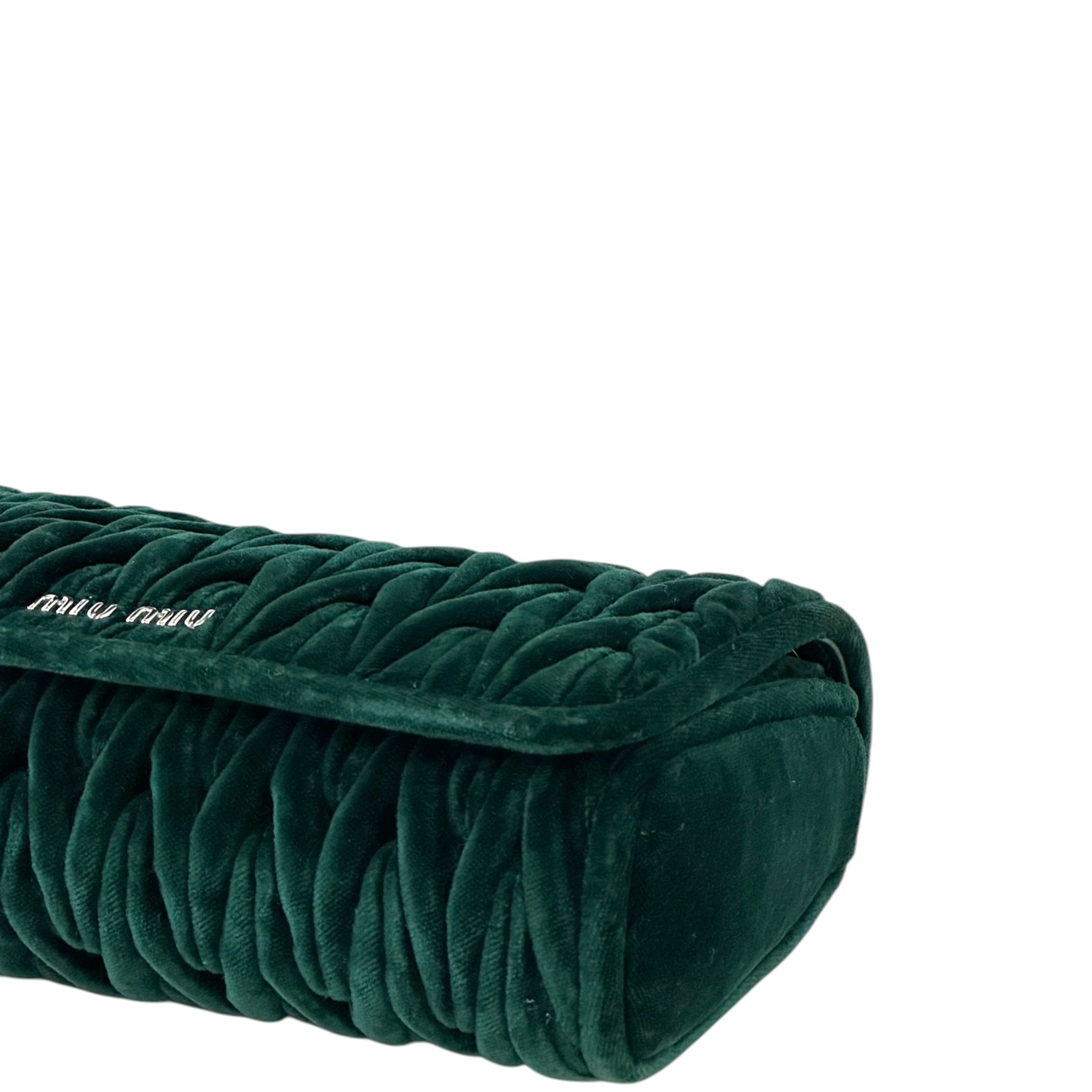 Miu Miu Club Shoulder Bag Small Green Velvet Matelassé
