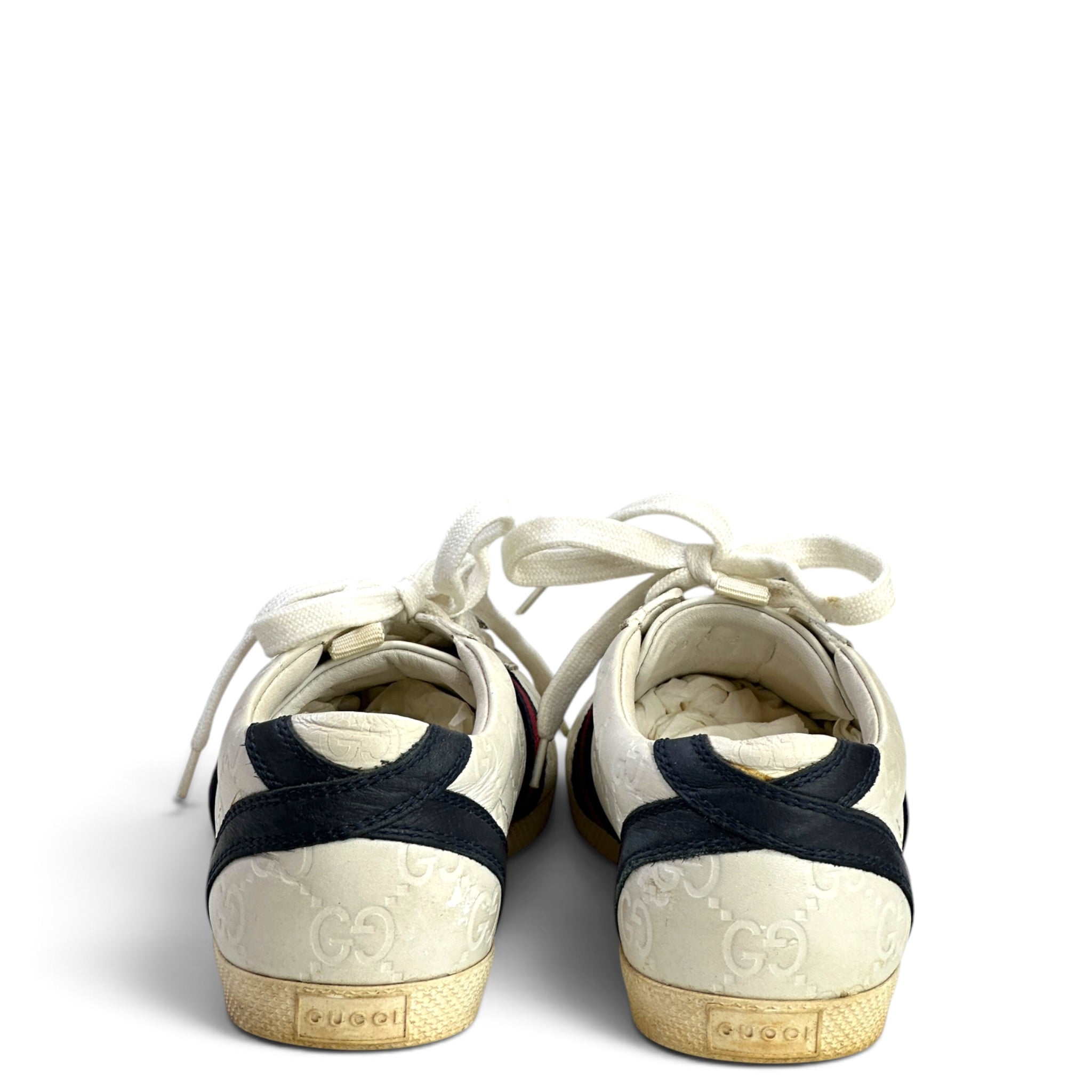 Gucci White Leather Web Detail Ace Low Top Sneakers