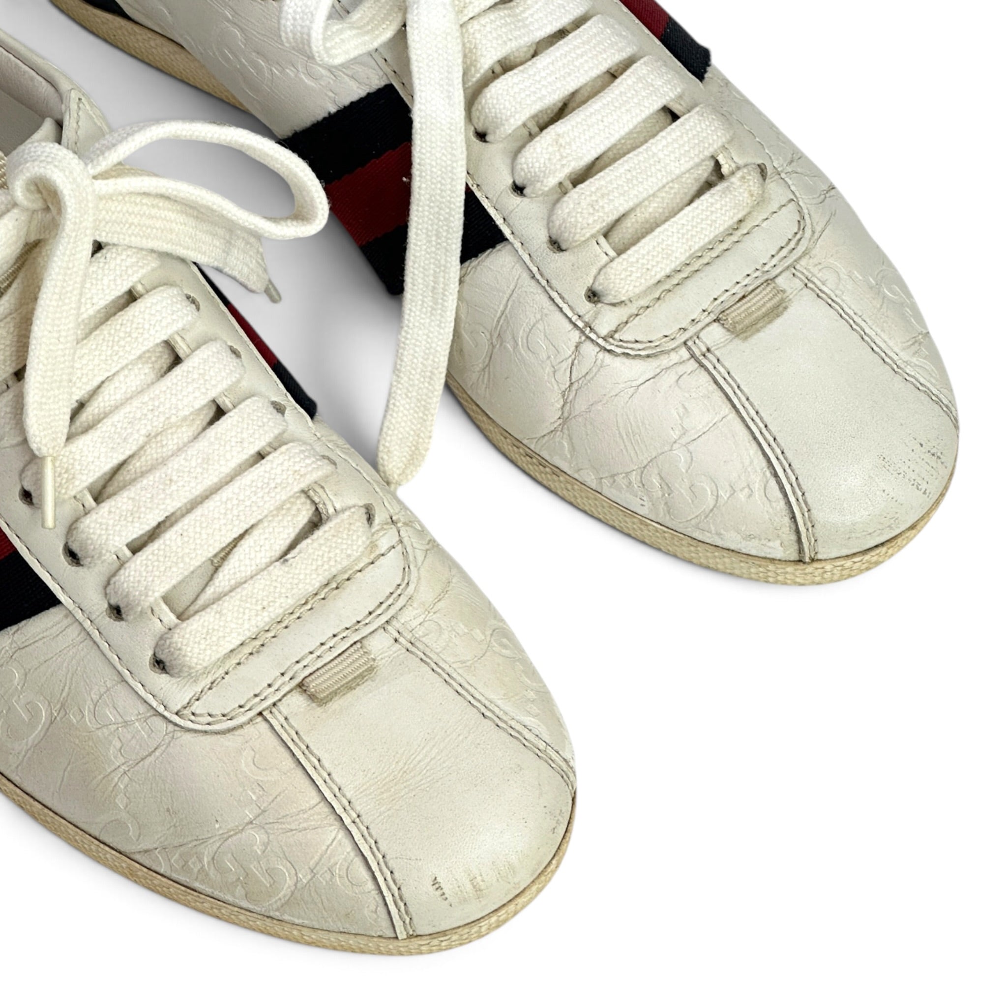 Gucci White Leather Web Detail Ace Low Top Sneakers