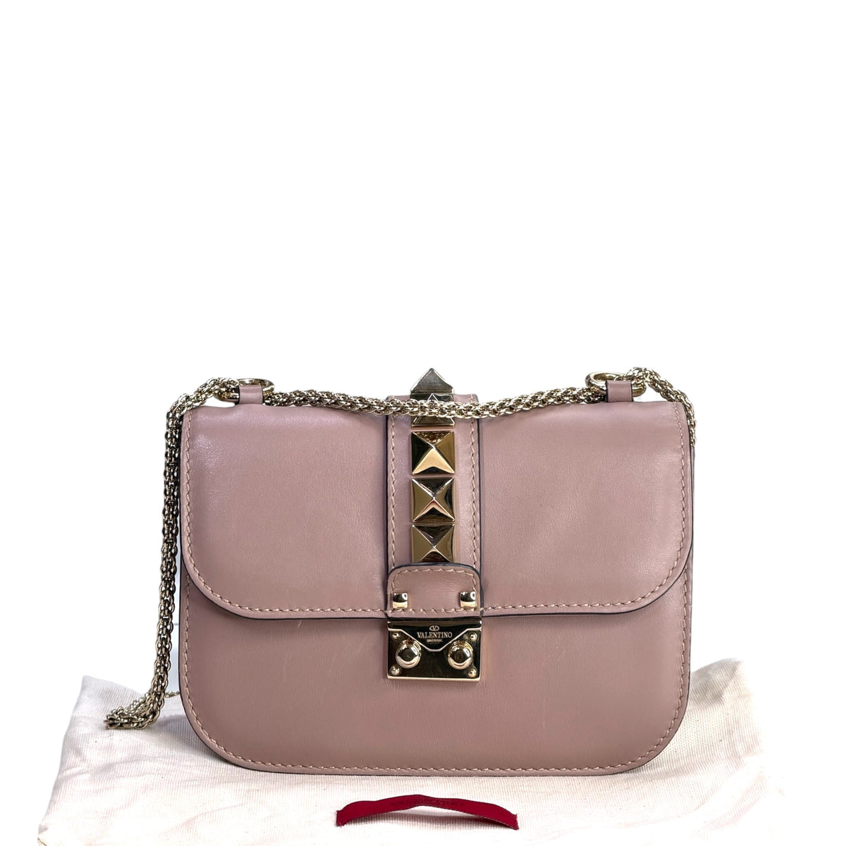 Valentino Garvani Glam Lock Small Pink Leather Flap Crossbody Bag