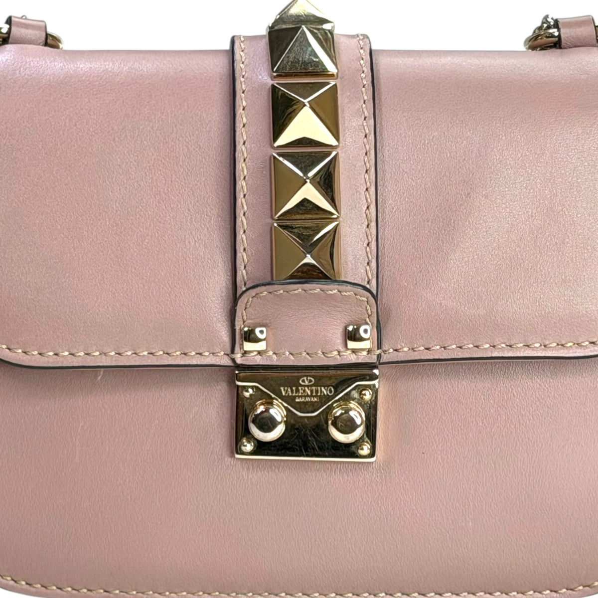 Valentino Garvani Glam Lock Small Pink Leather Flap Crossbody Bag