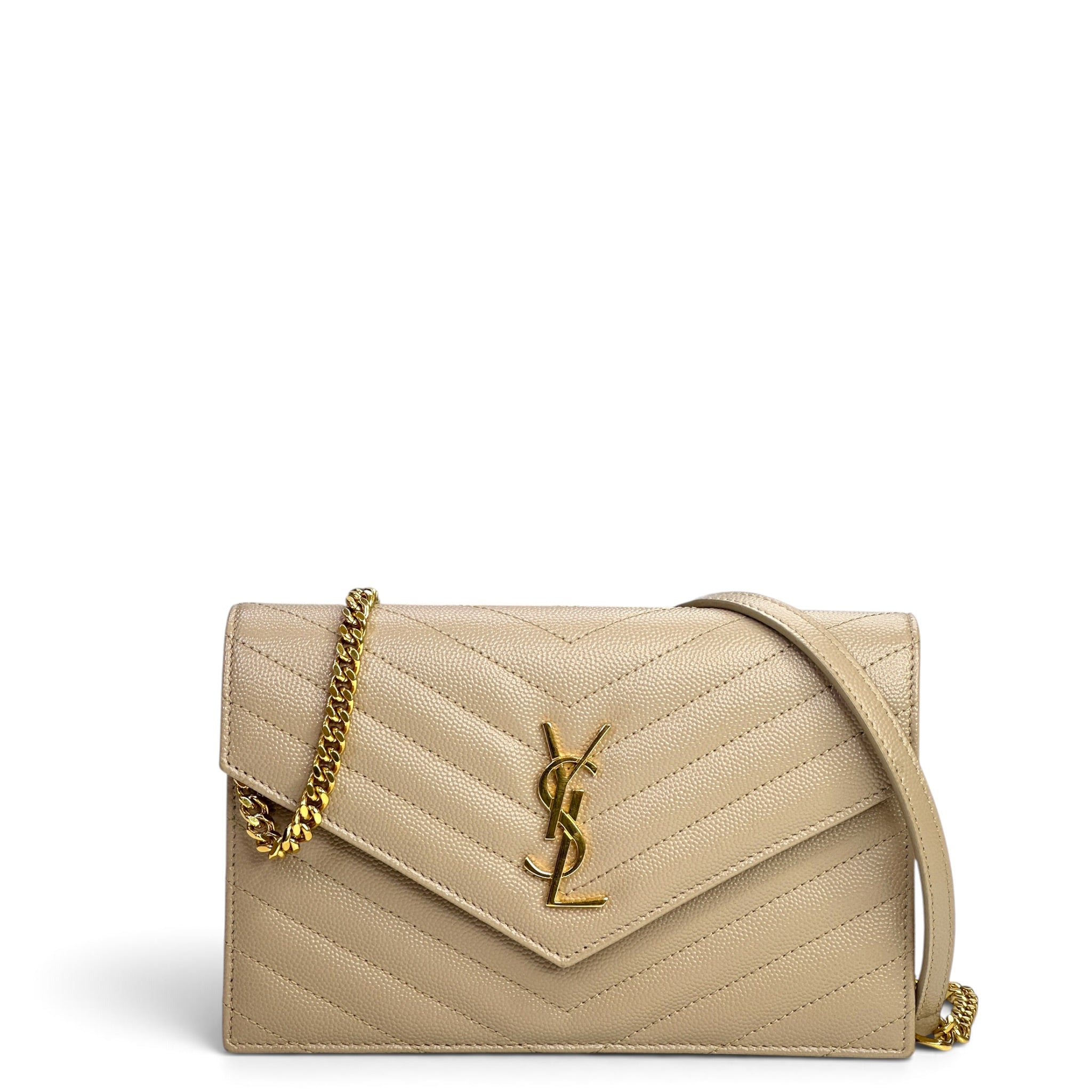 Saint Laurent Cassandre Matelasse beige Envelope With Chain Wallet