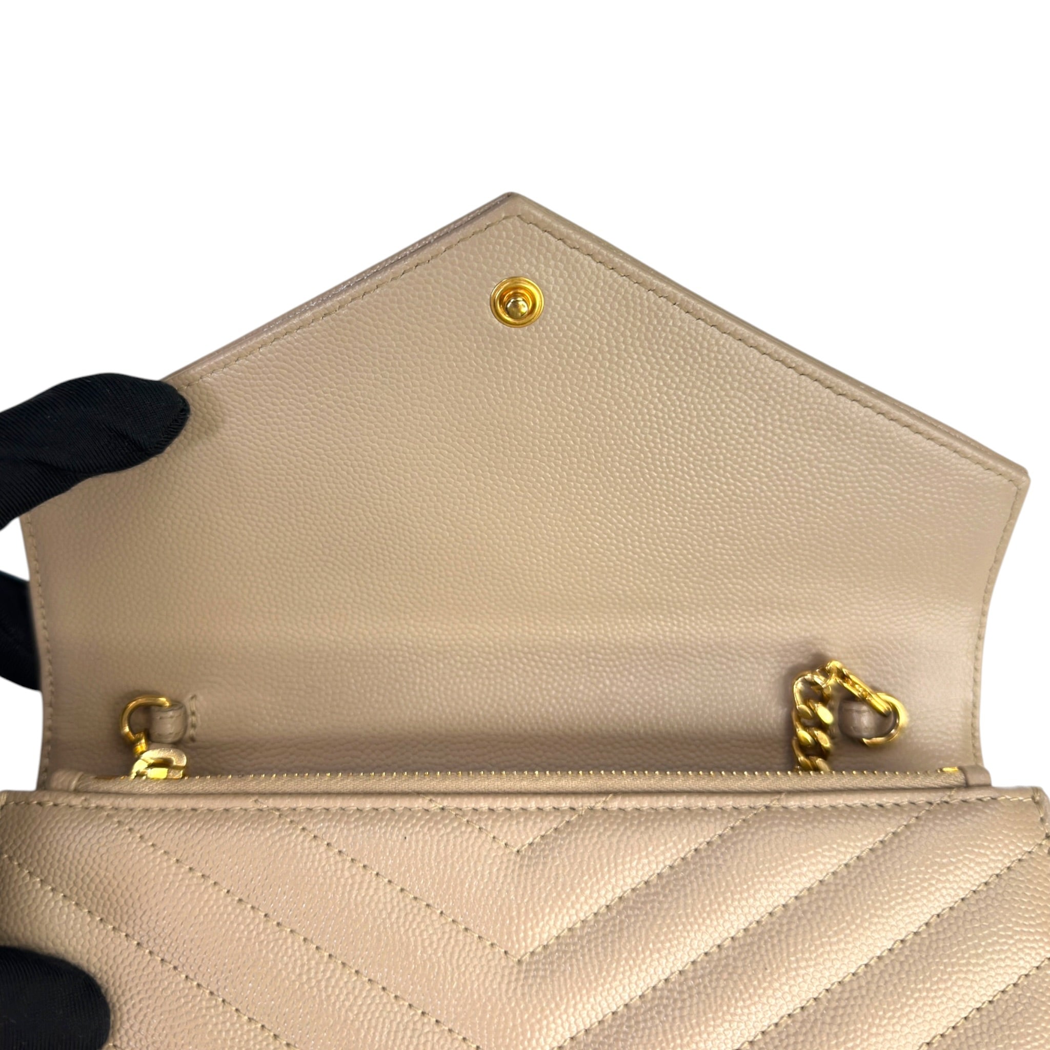 Saint Laurent Cassandre Matelasse beige Envelope With Chain Wallet