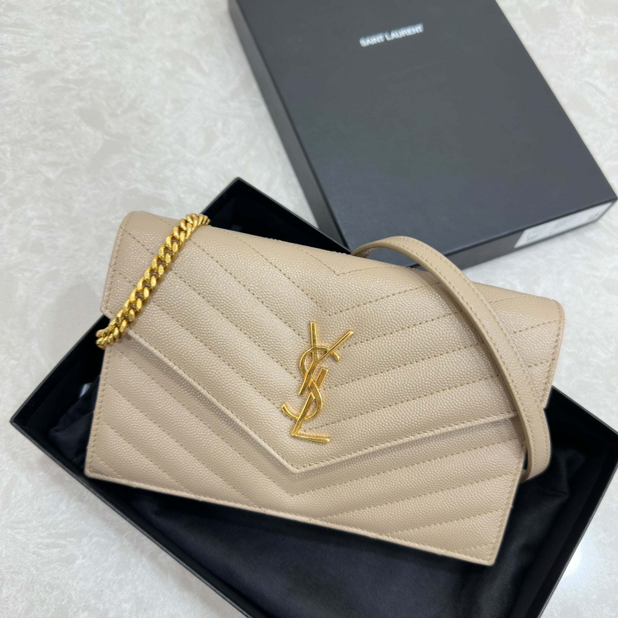 Saint Laurent Cassandre Matelasse beige Envelope With Chain Wallet