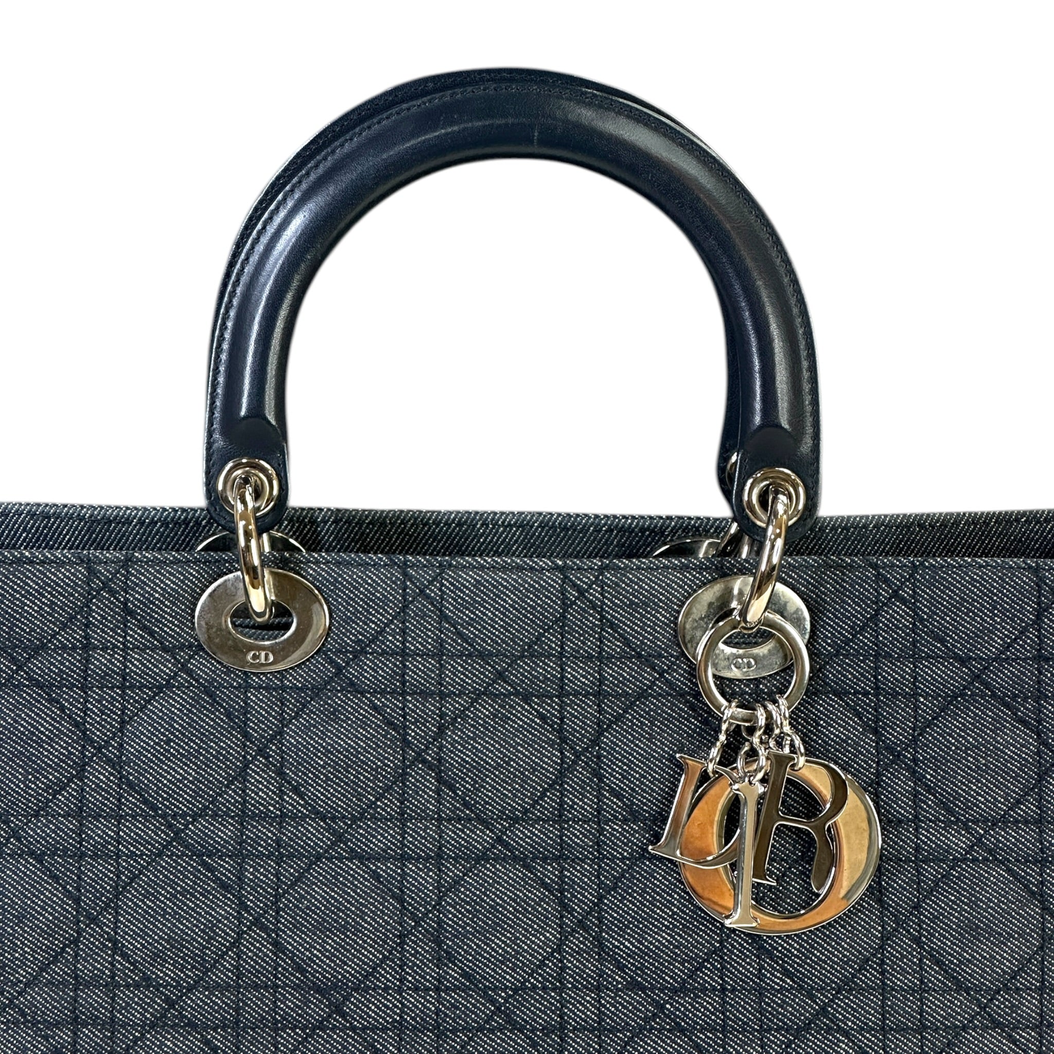 Christian Dior Large Lady Dior Denim Signature Cannage