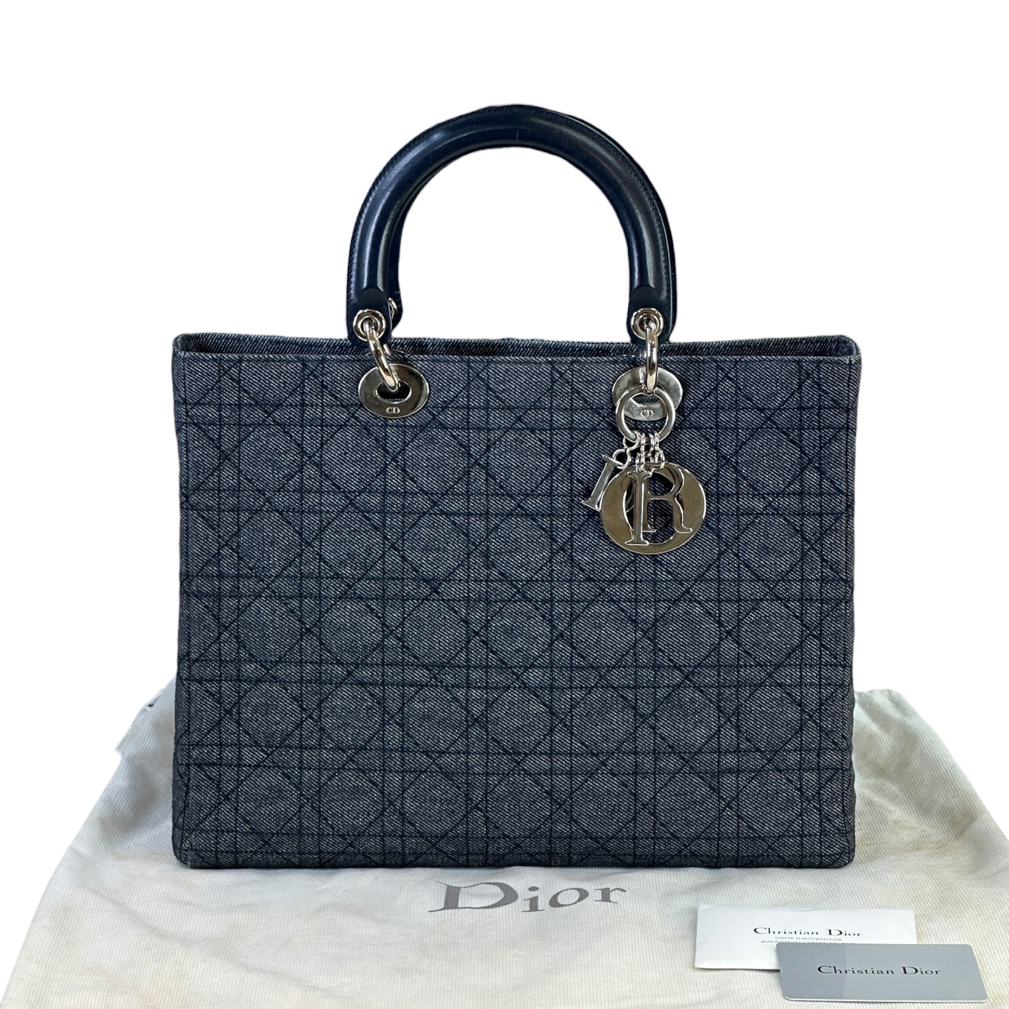 Christian Dior Large Lady Dior Denim Signature Cannage