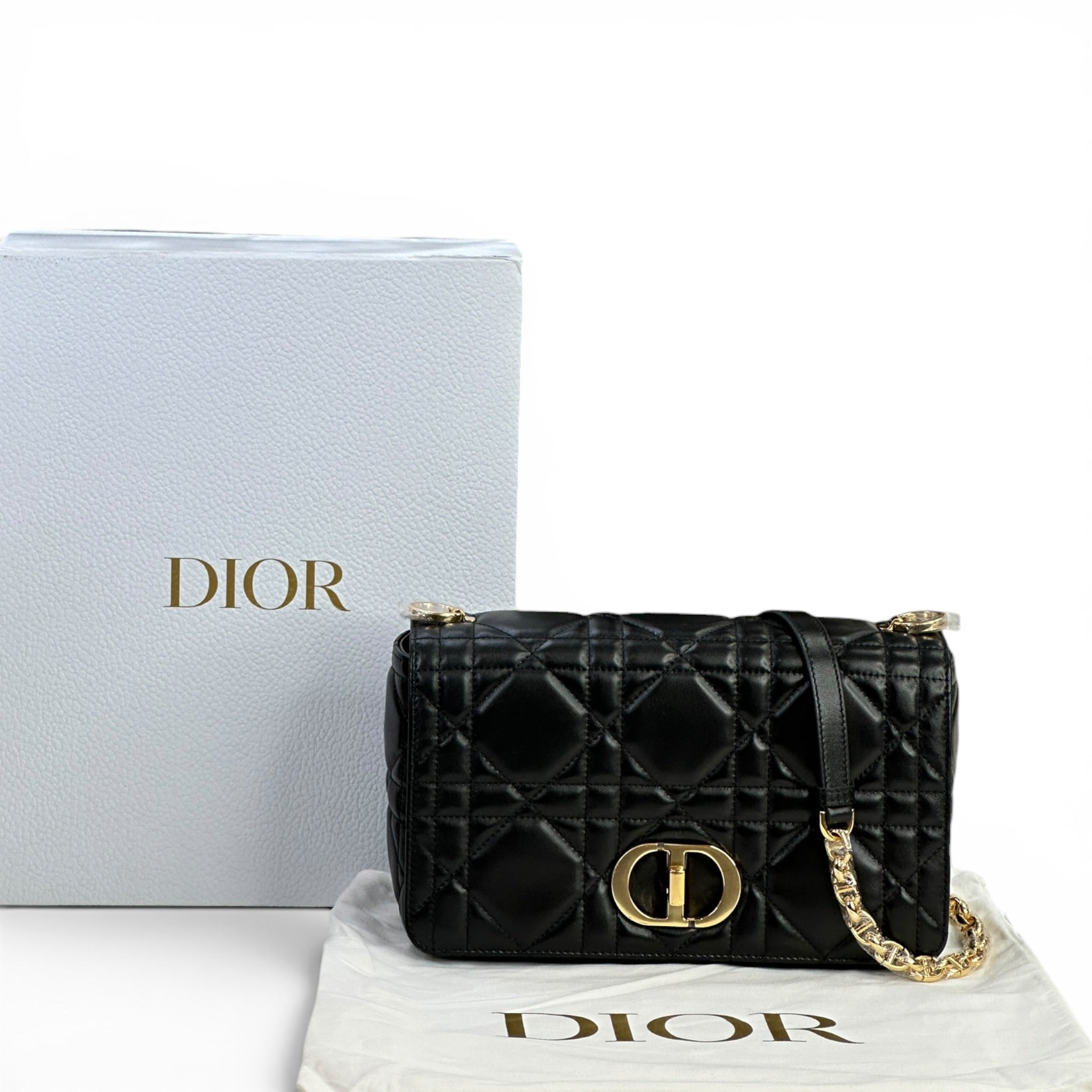 Christian Dior Caro Bag Medium Soft Black Macrocannage Lambskin