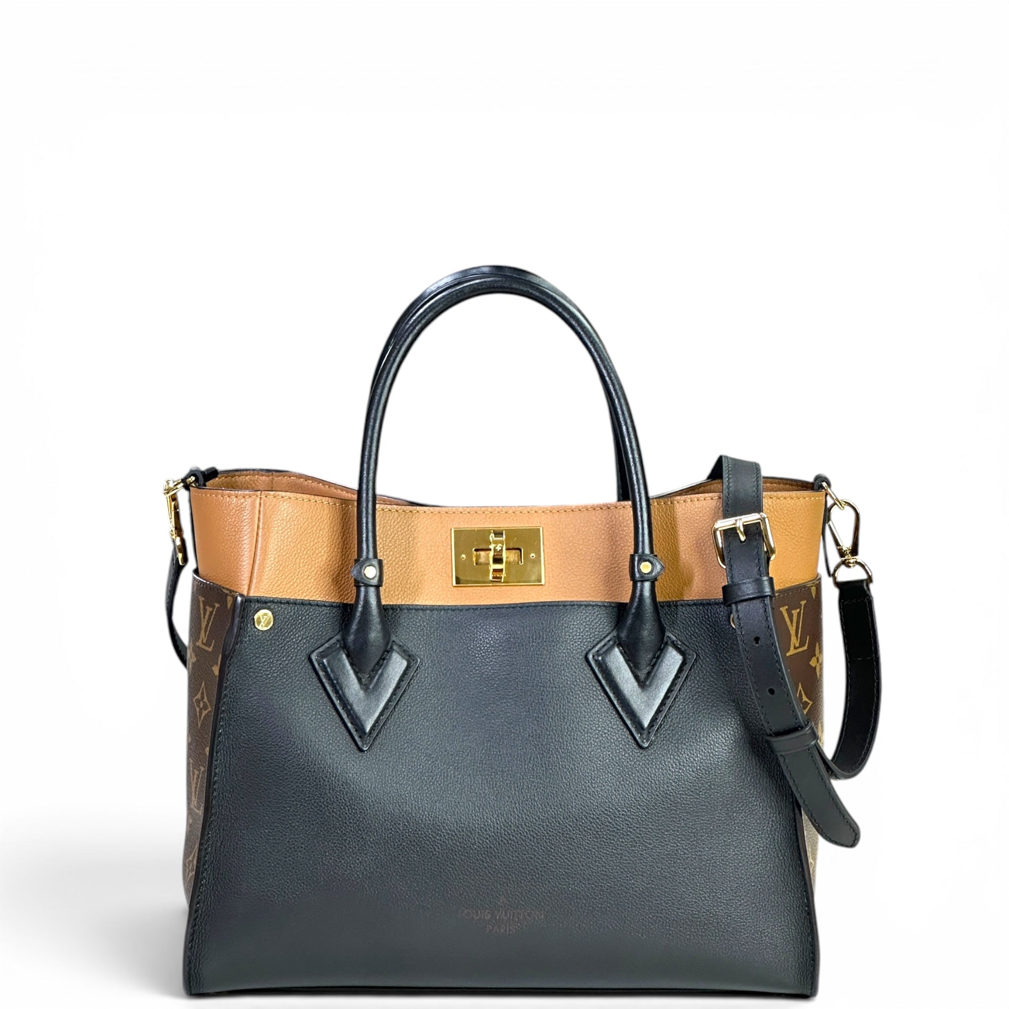 Louis Vuitton On My Side MM Black Calfskin Monogram Coated Canvas