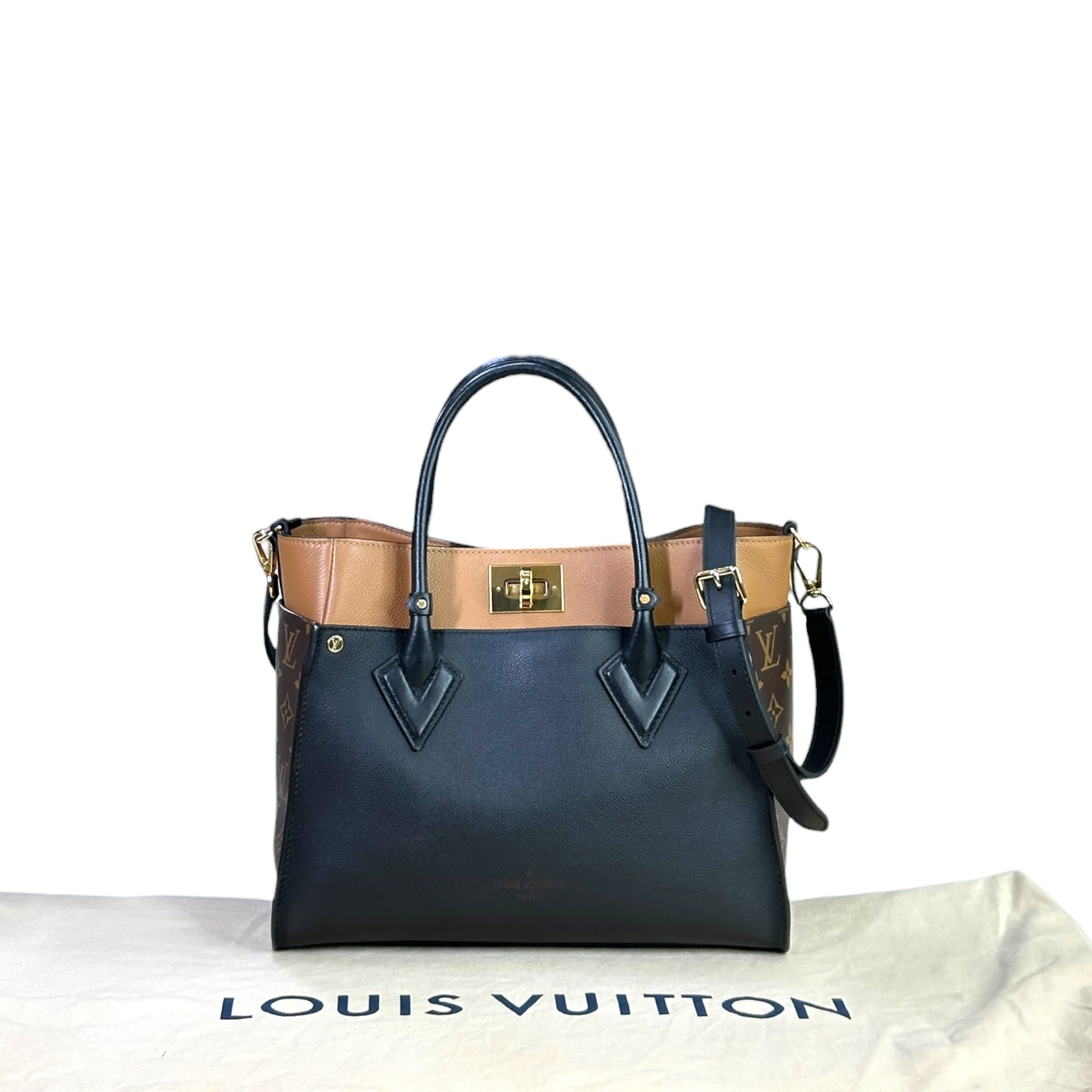 Louis Vuitton On My Side MM Black Calfskin Monogram Coated Canvas