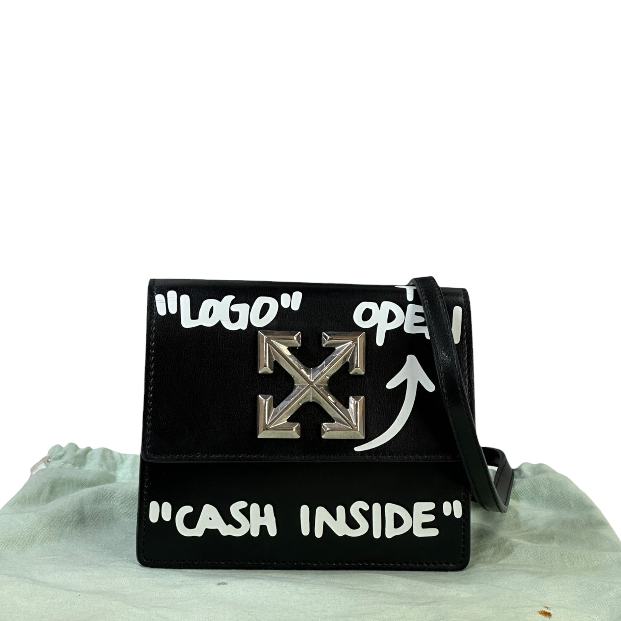 Off-White Jitney "Cash Inside" Crossbody BagBlack Leather