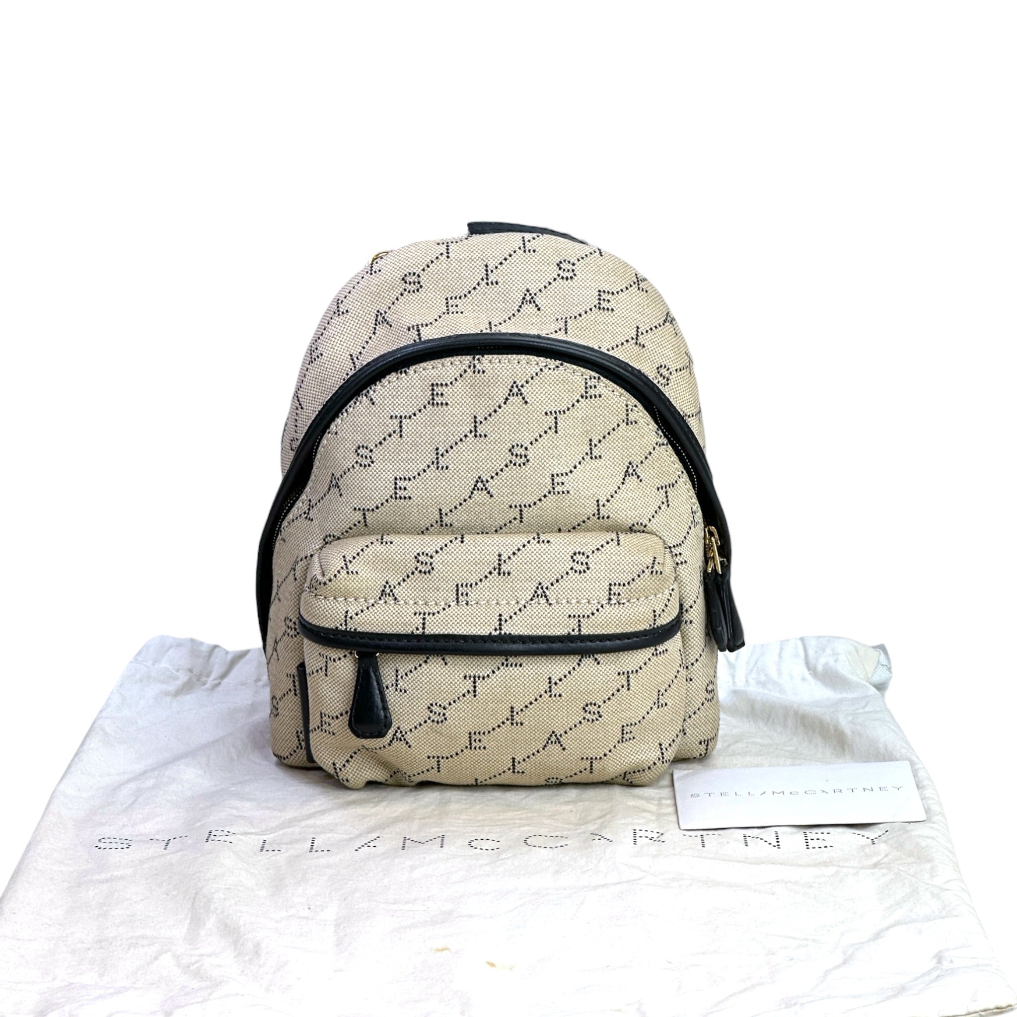 Stella Mccartney Logo Print Mini Beige Canvas Backpack