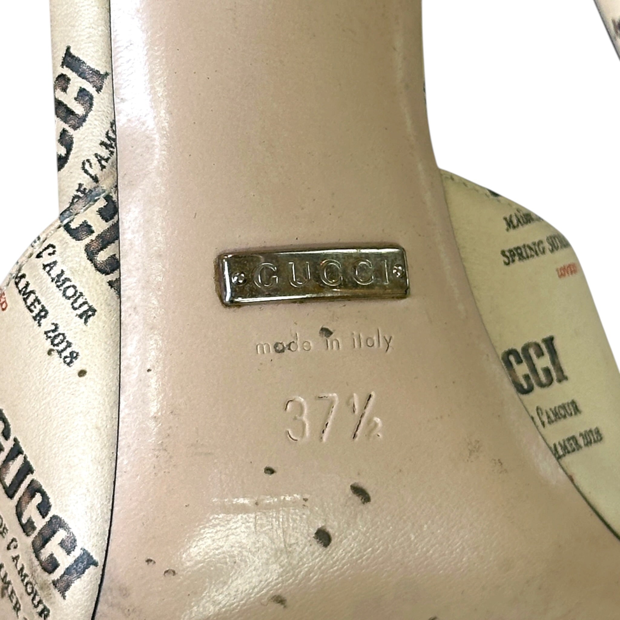 Gucci Daisy Ankle Strap D'orsay Pumps Beige/Red Printed Leather EU 36.5