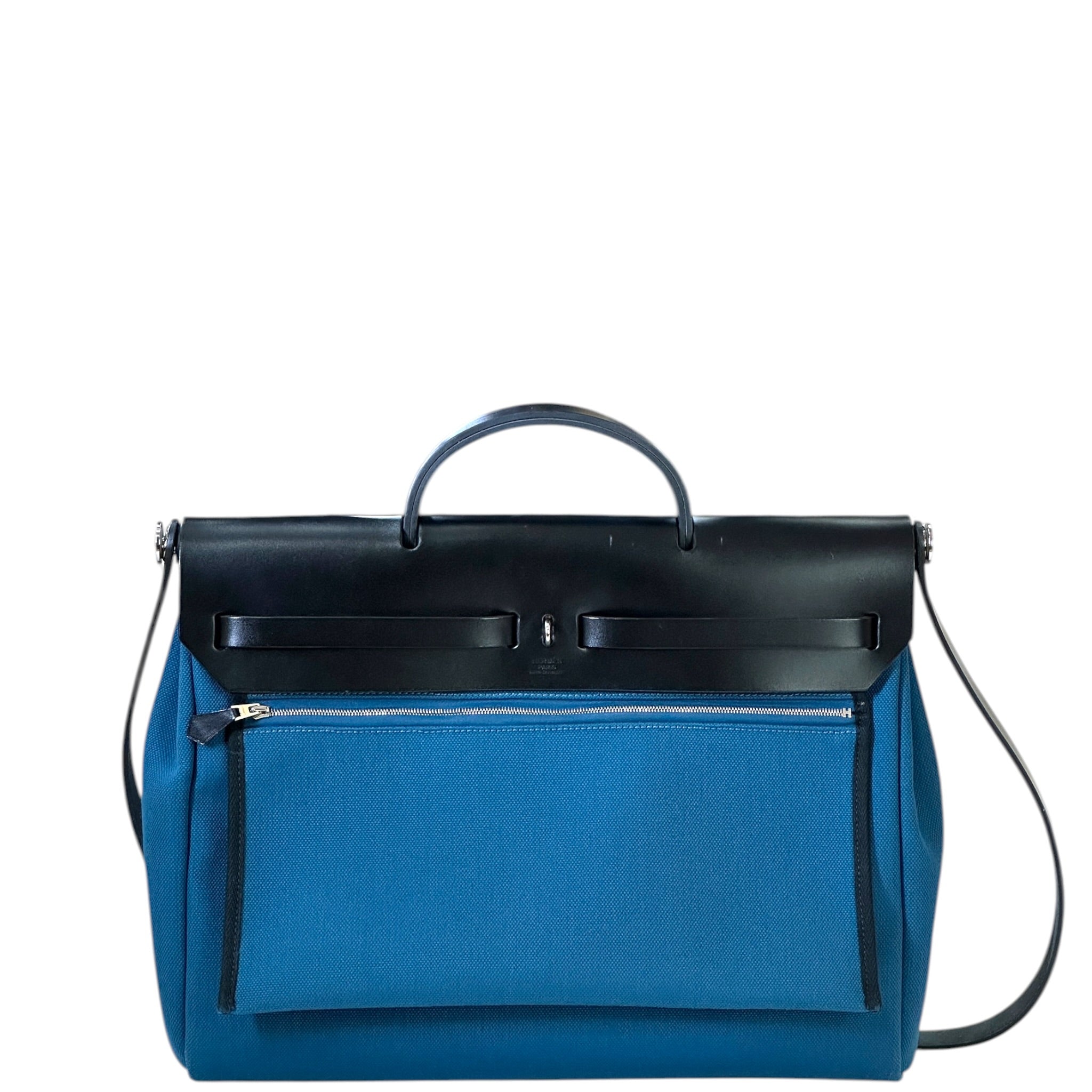 Hermès Herbag Messenger 39 Blue Canvas PHW