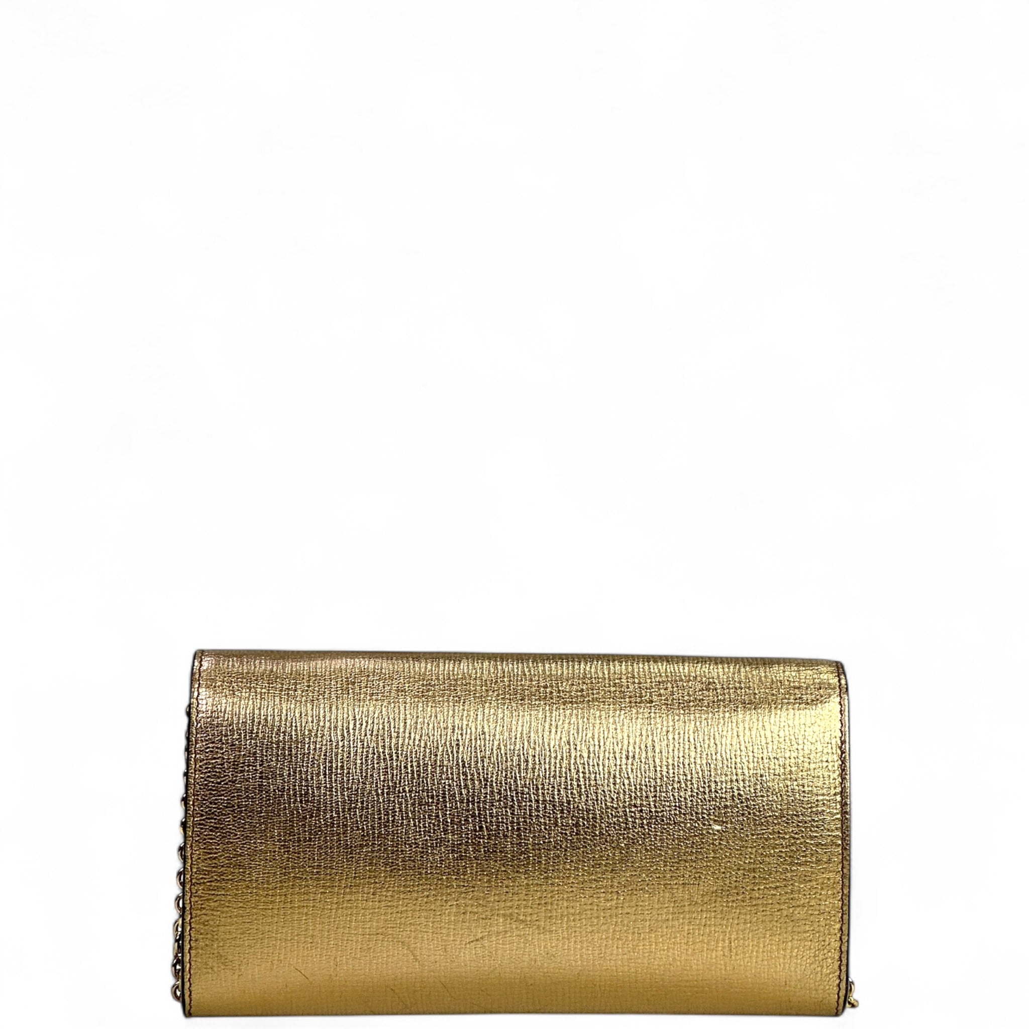 Salvatore Ferragamo Gancini City Wallet On Chain Gold Textured Leather